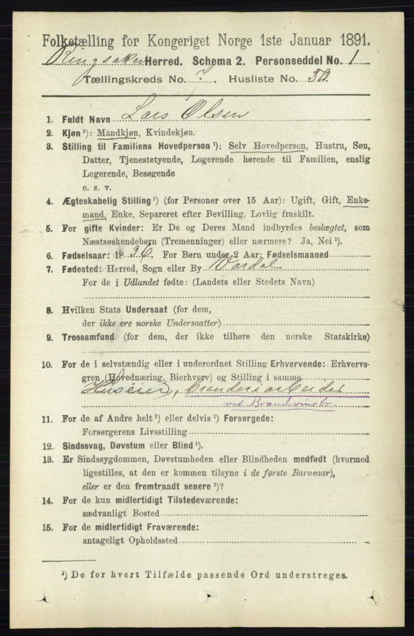 RA, 1891 census for 0412 Ringsaker, 1891, p. 4227