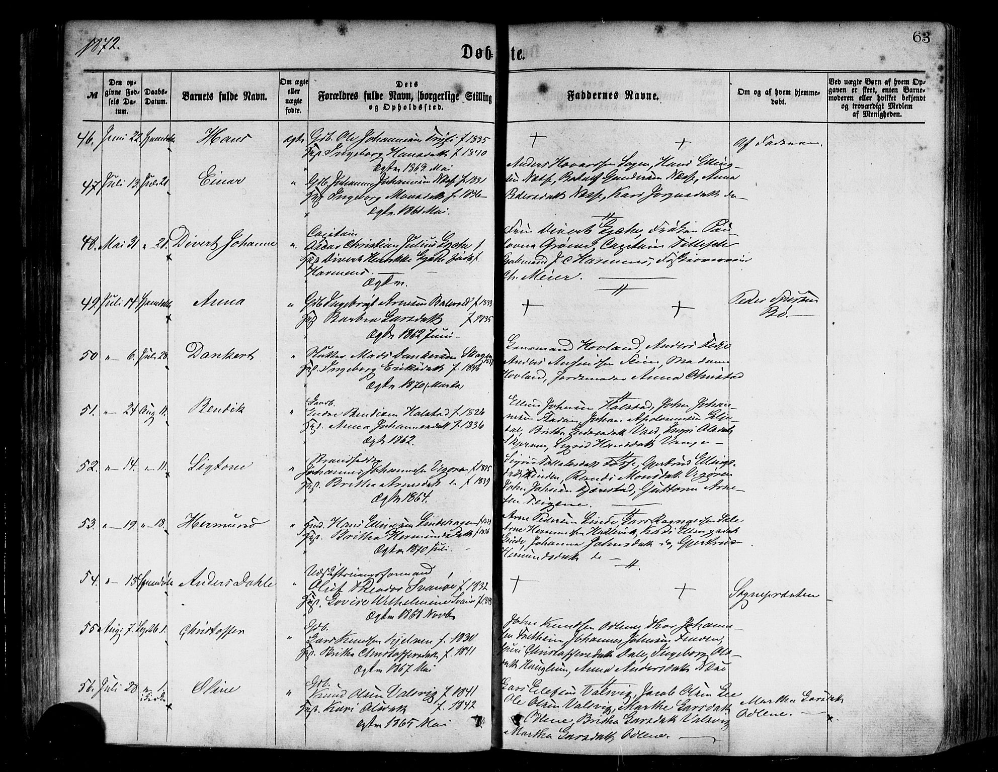 Vik sokneprestembete, AV/SAB-A-81501/H/Haa/Haaa/L0009: Parish register (official) no. A 9, 1866-1877, p. 63