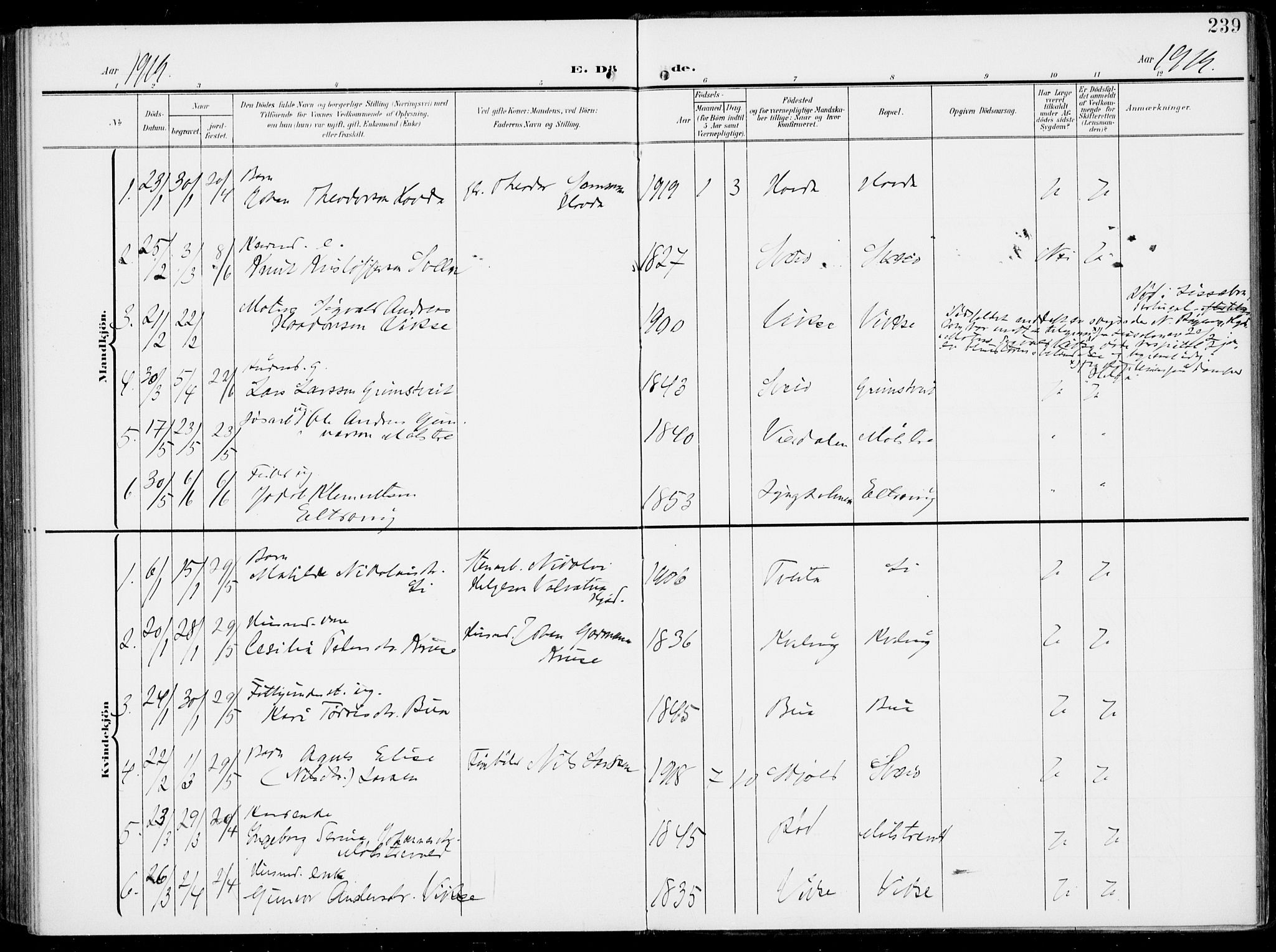 Sveio Sokneprestembete, SAB/A-78501/H/Haa: Parish register (official) no. B  4, 1906-1919, p. 239
