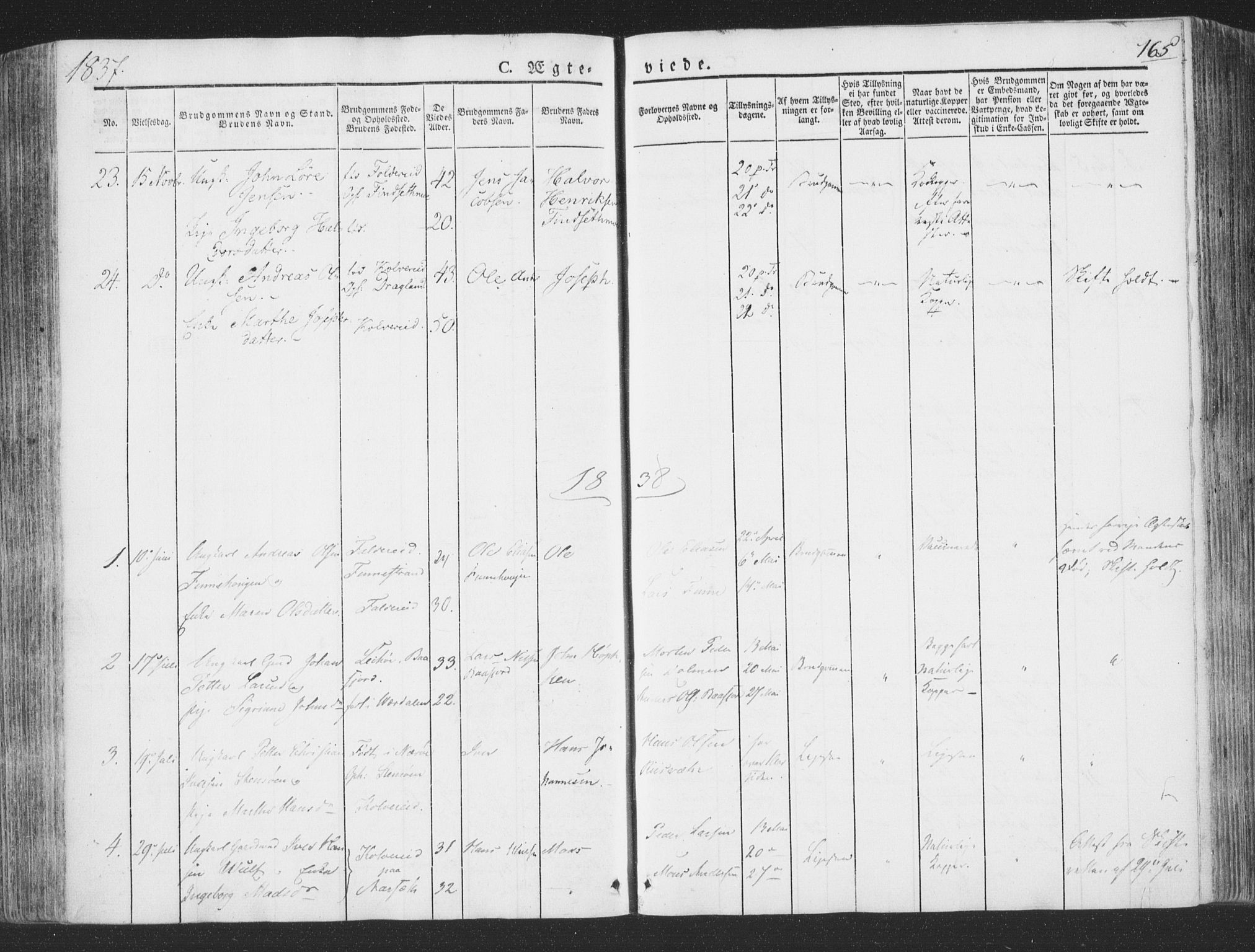 Ministerialprotokoller, klokkerbøker og fødselsregistre - Nord-Trøndelag, SAT/A-1458/780/L0639: Parish register (official) no. 780A04, 1830-1844, p. 165