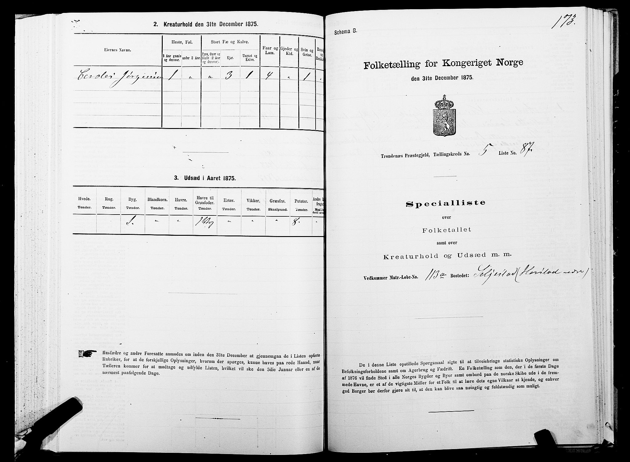 SATØ, 1875 census for 1914P Trondenes, 1875, p. 5173