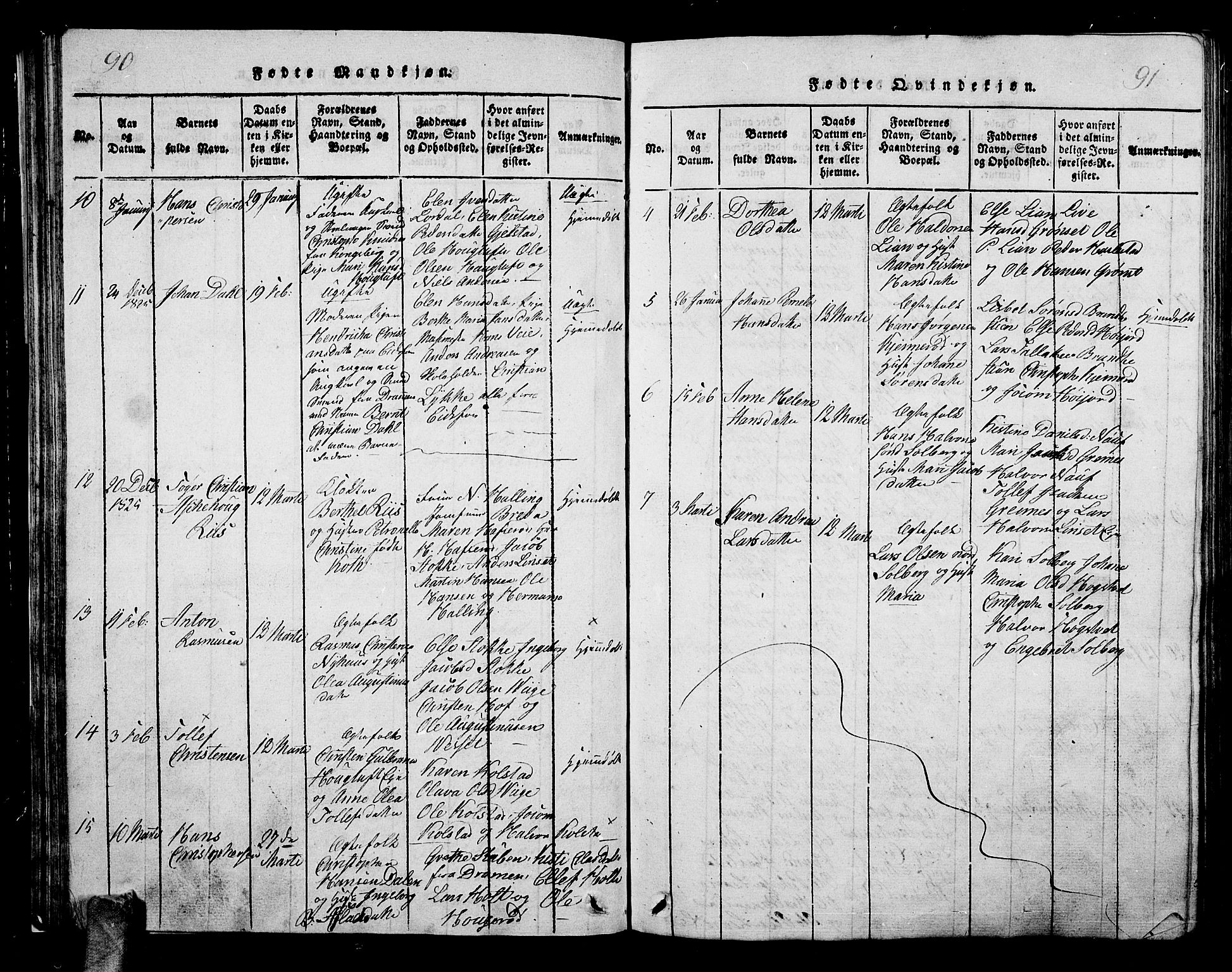 Hof kirkebøker, AV/SAKO-A-64/G/Ga/L0001: Parish register (copy) no. I 1, 1814-1844, p. 90-91