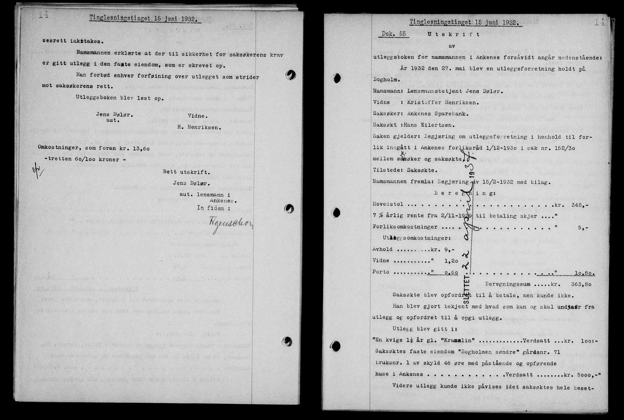 Steigen og Ofoten sorenskriveri, SAT/A-0030/1/2/2C/L0020/0002: Mortgage book no. 23 og 25-I, 1932-1932, Deed date: 15.06.1932