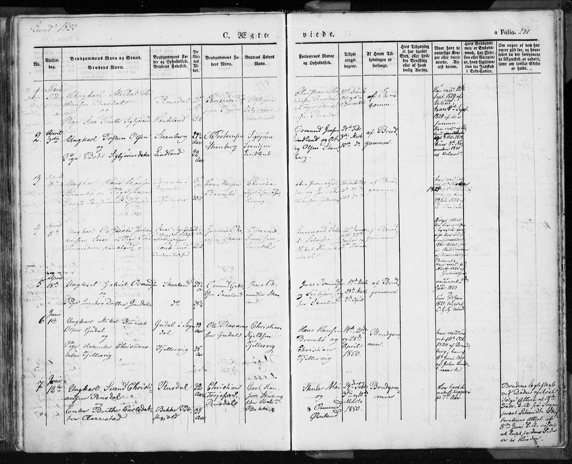 Lund sokneprestkontor, SAST/A-101809/S06/L0007: Parish register (official) no. A 7.1, 1833-1854, p. 251