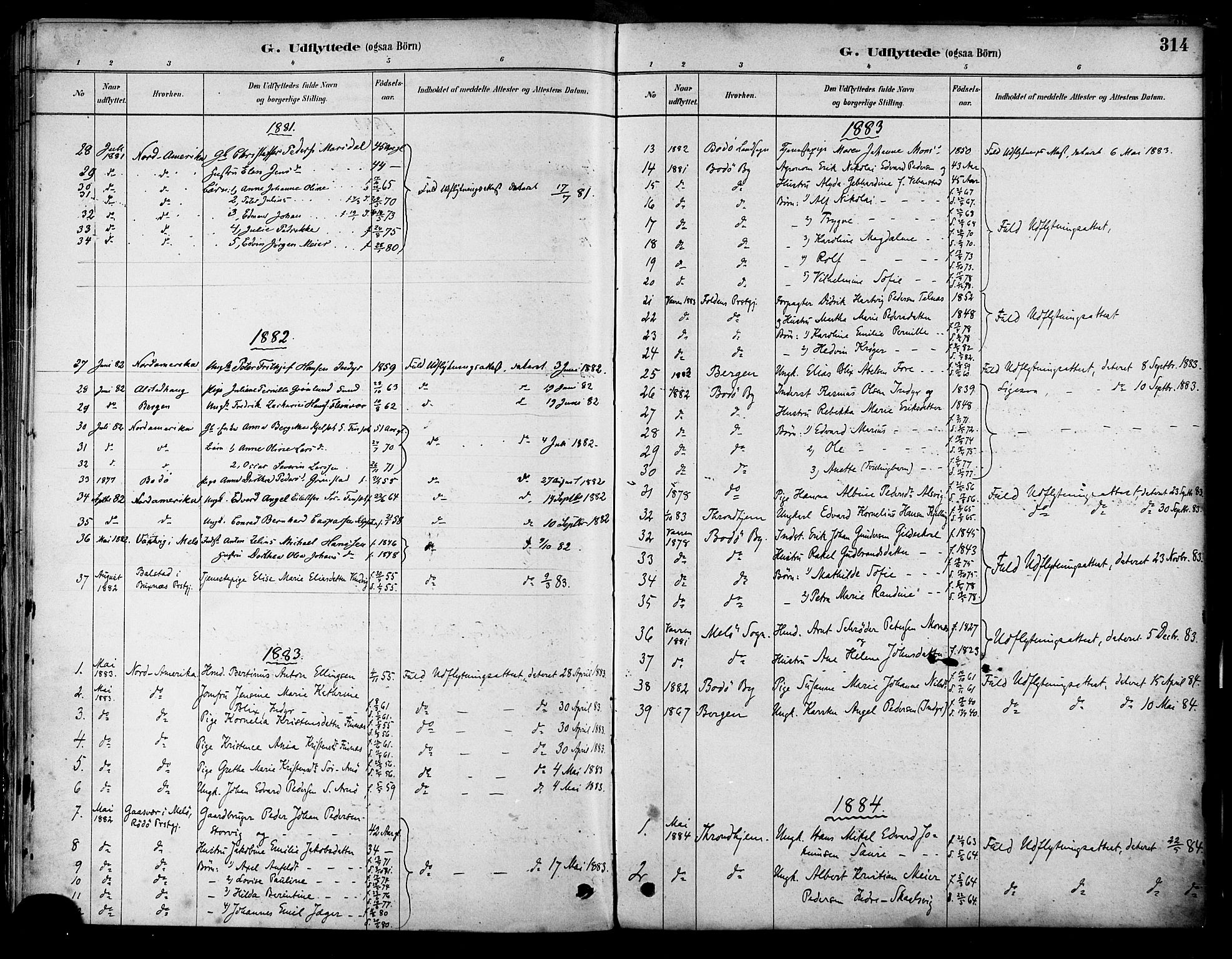 Ministerialprotokoller, klokkerbøker og fødselsregistre - Nordland, AV/SAT-A-1459/805/L0099: Parish register (official) no. 805A06, 1880-1891, p. 314