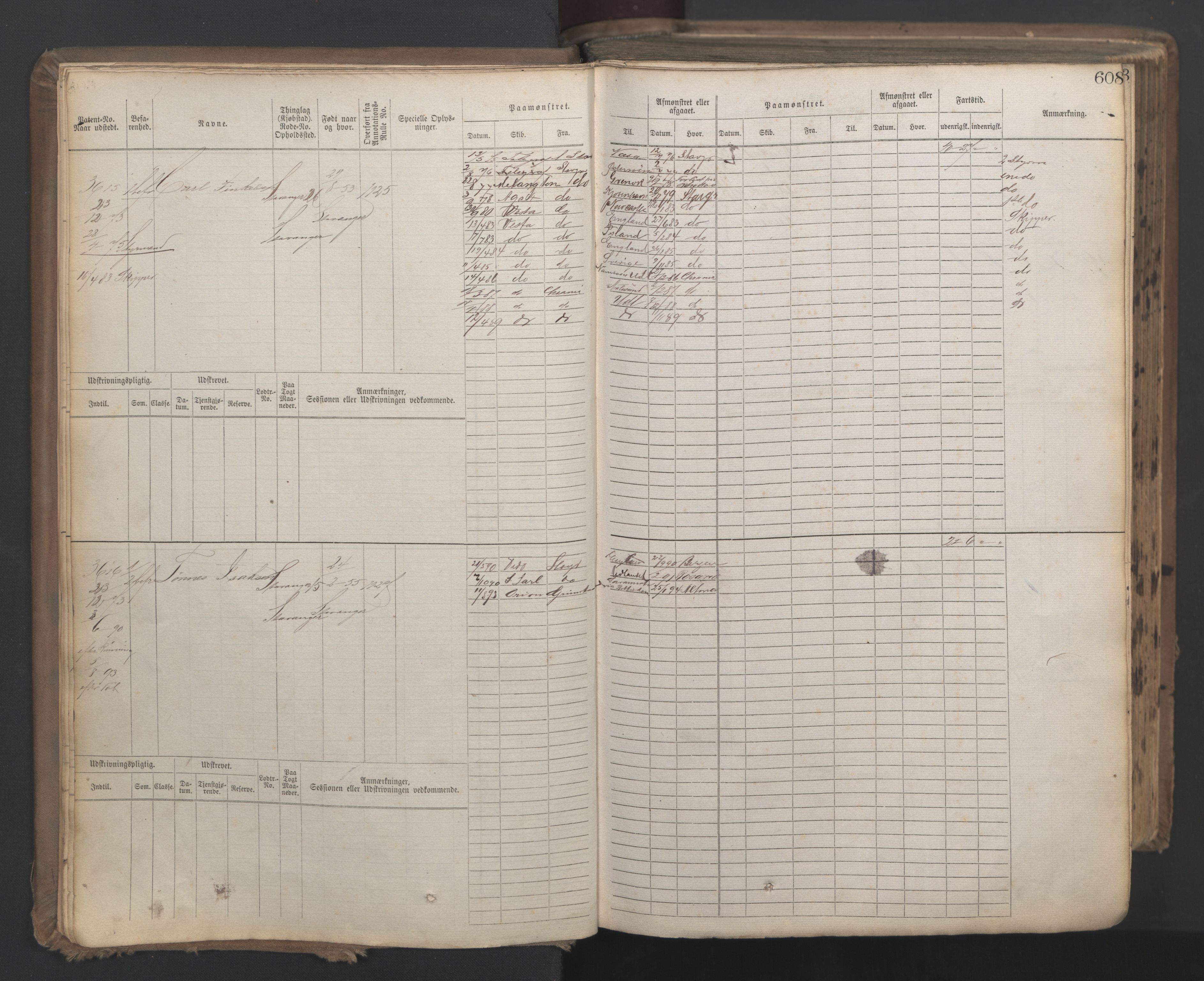 Stavanger sjømannskontor, AV/SAST-A-102006/F/Fb/Fbb/L0019: Sjøfartshovedrulle patnentnr. 3603-4803 (dublett), 1875, p. 11