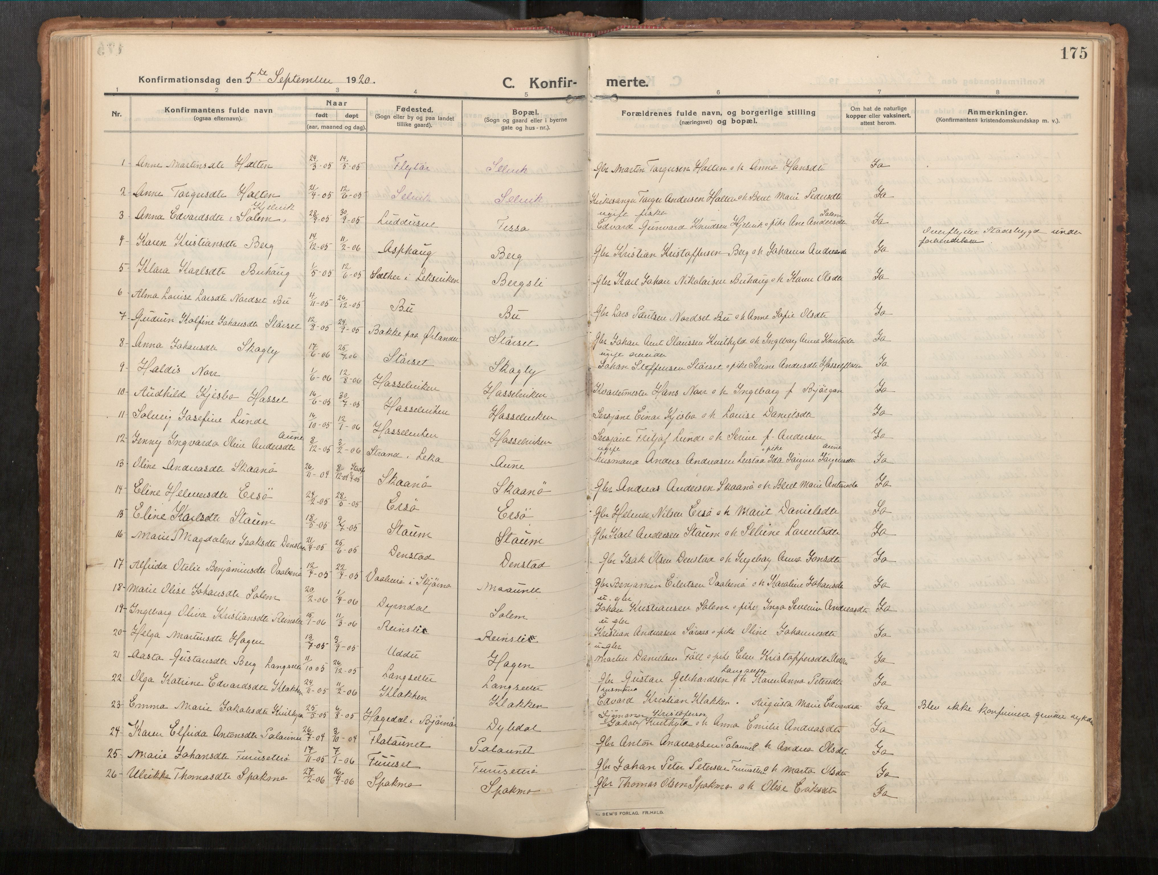 Stadsbygd sokneprestkontor, AV/SAT-A-1117/1/I/I1/I1a/L0001: Parish register (official) no. 1, 1911-1929, p. 175