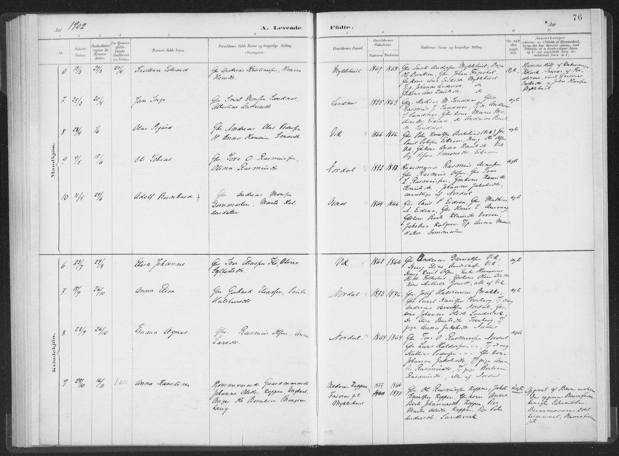 Ministerialprotokoller, klokkerbøker og fødselsregistre - Møre og Romsdal, SAT/A-1454/502/L0025: Parish register (official) no. 502A03, 1885-1909, p. 76