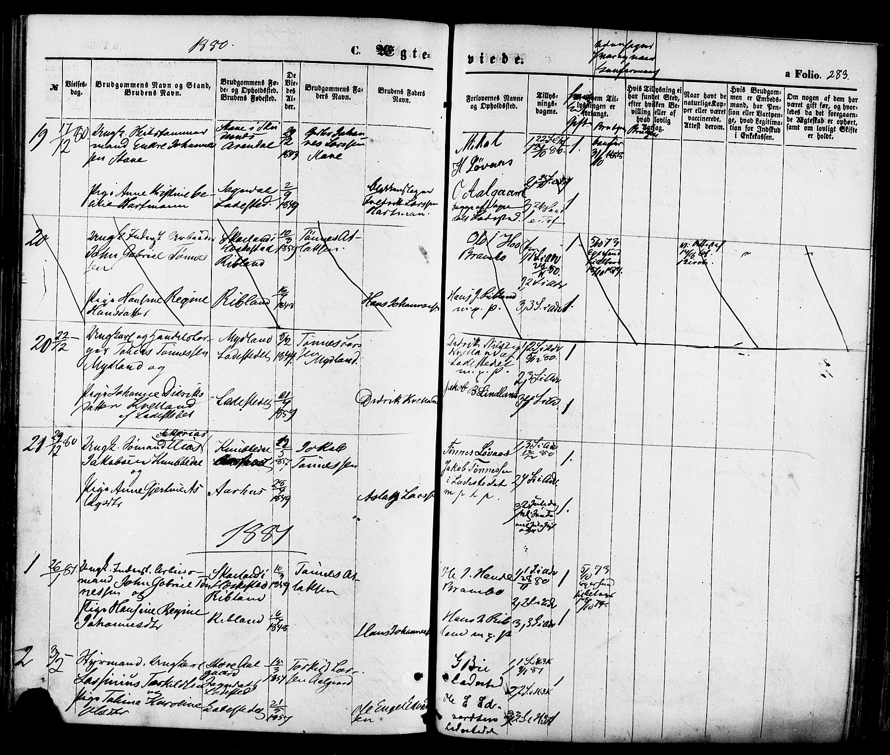 Sokndal sokneprestkontor, AV/SAST-A-101808: Parish register (official) no. A 10, 1874-1886, p. 283