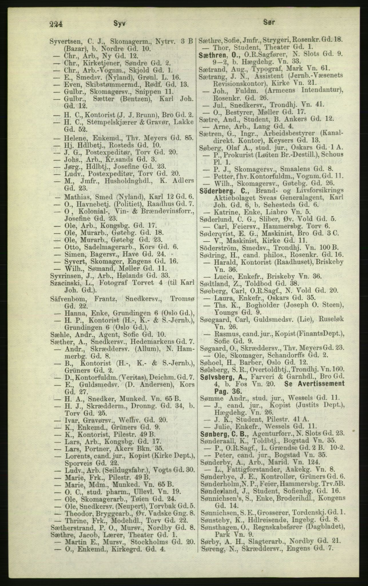 Kristiania/Oslo adressebok, PUBL/-, 1882, p. 224