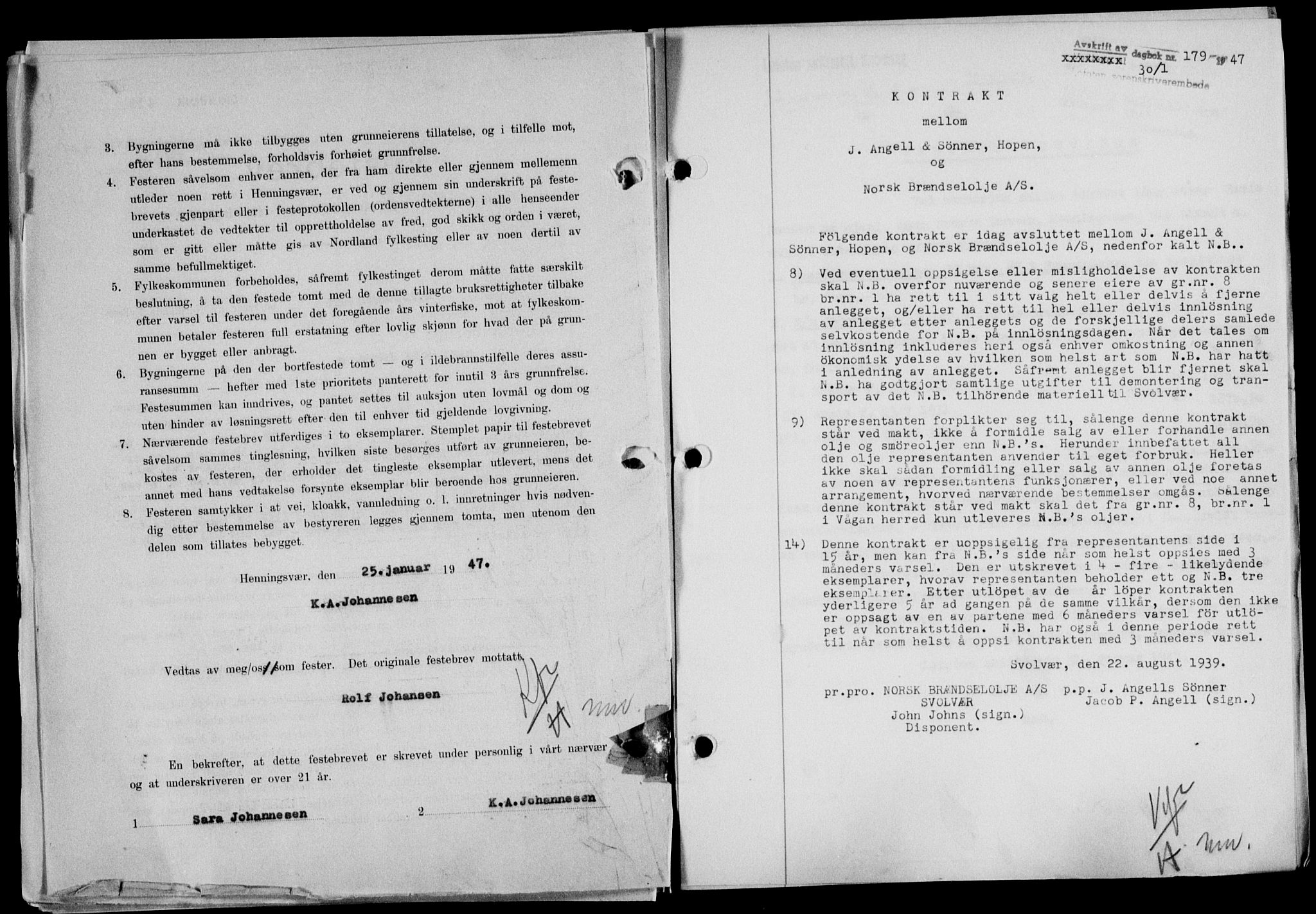 Lofoten sorenskriveri, SAT/A-0017/1/2/2C/L0015a: Mortgage book no. 15a, 1946-1947, Diary no: : 179/1947
