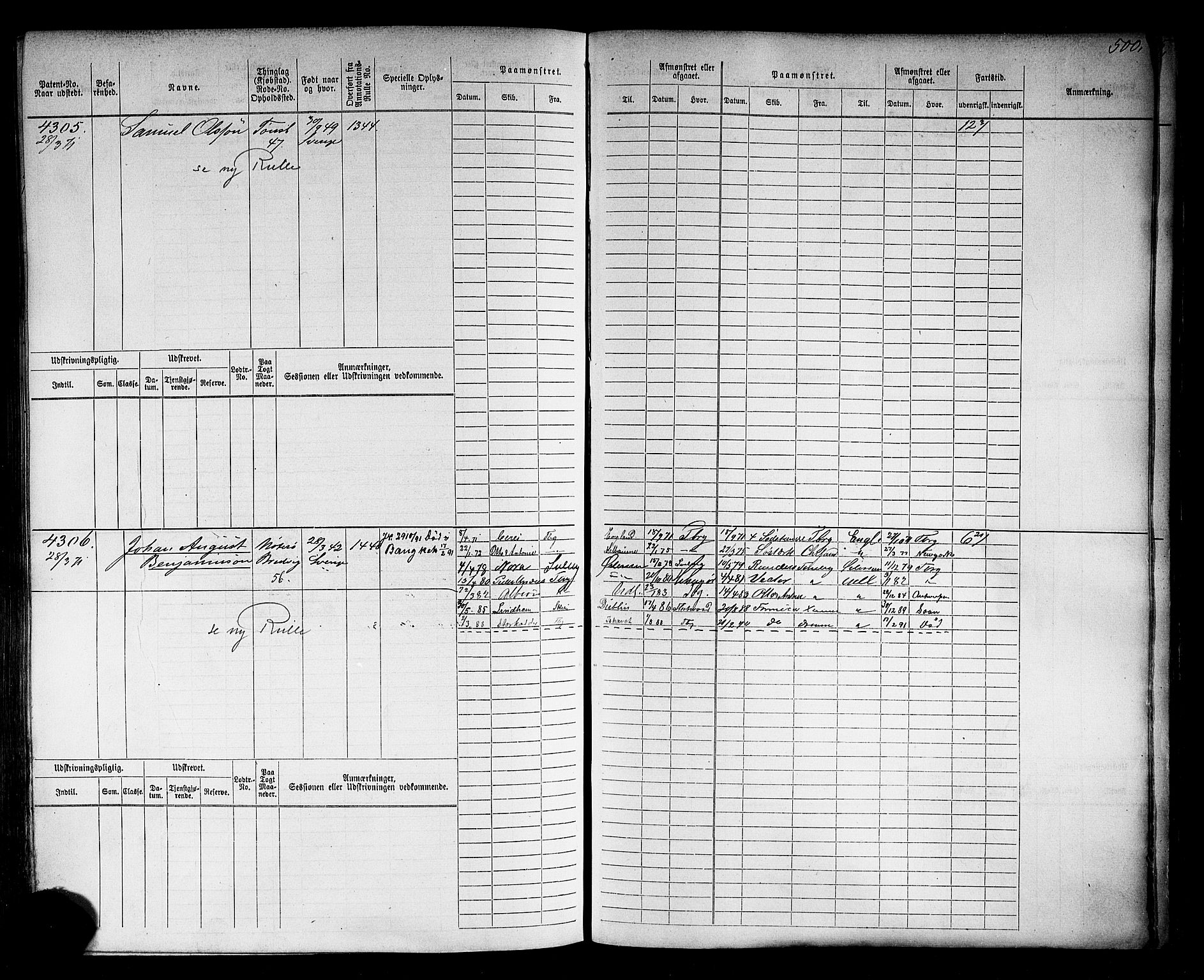 Tønsberg innrulleringskontor, AV/SAKO-A-786/F/Fc/Fcb/L0004: Hovedrulle Patent nr. 3309-4414, 1869, p. 502