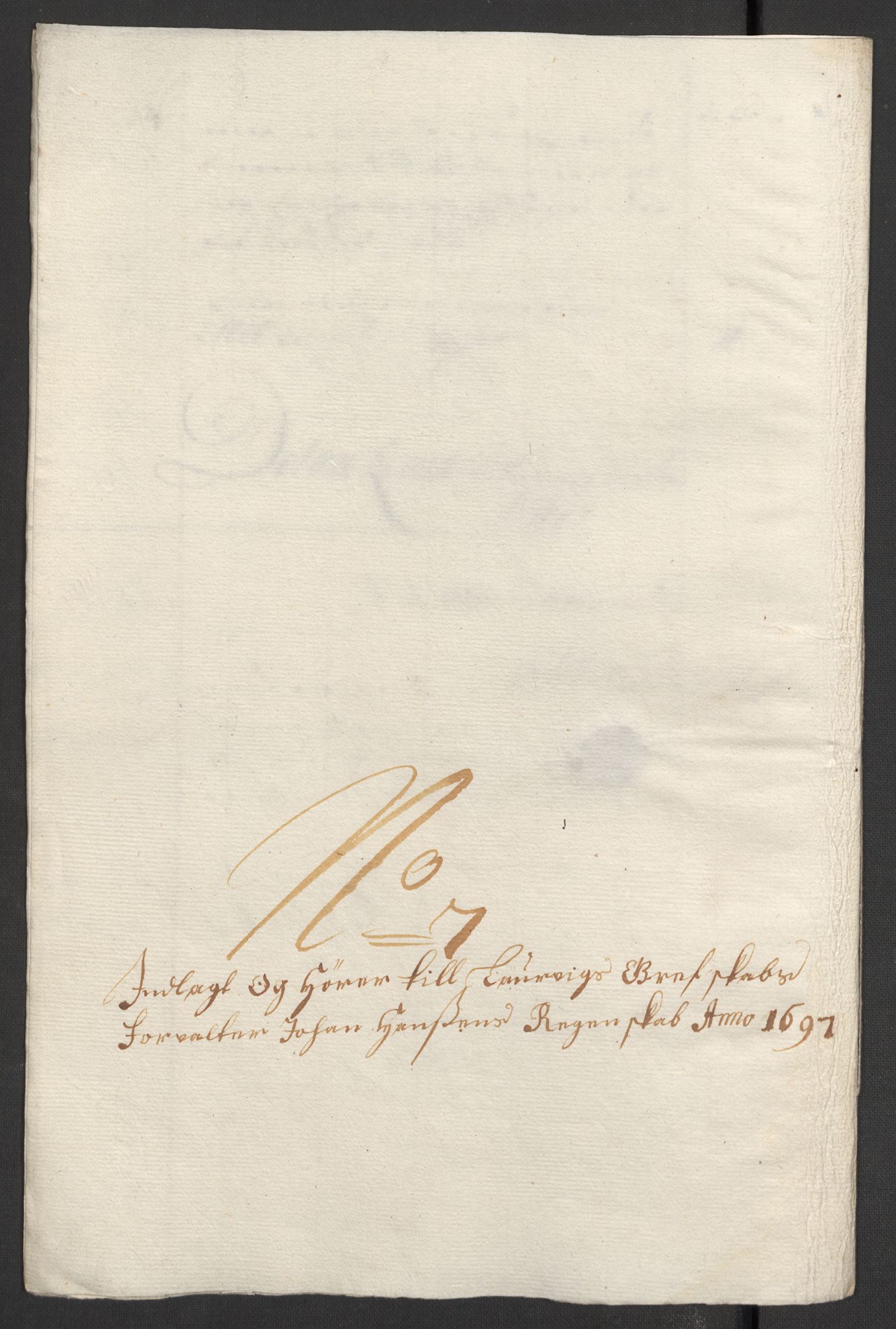 Rentekammeret inntil 1814, Reviderte regnskaper, Fogderegnskap, RA/EA-4092/R33/L1975: Fogderegnskap Larvik grevskap, 1696-1697, p. 139