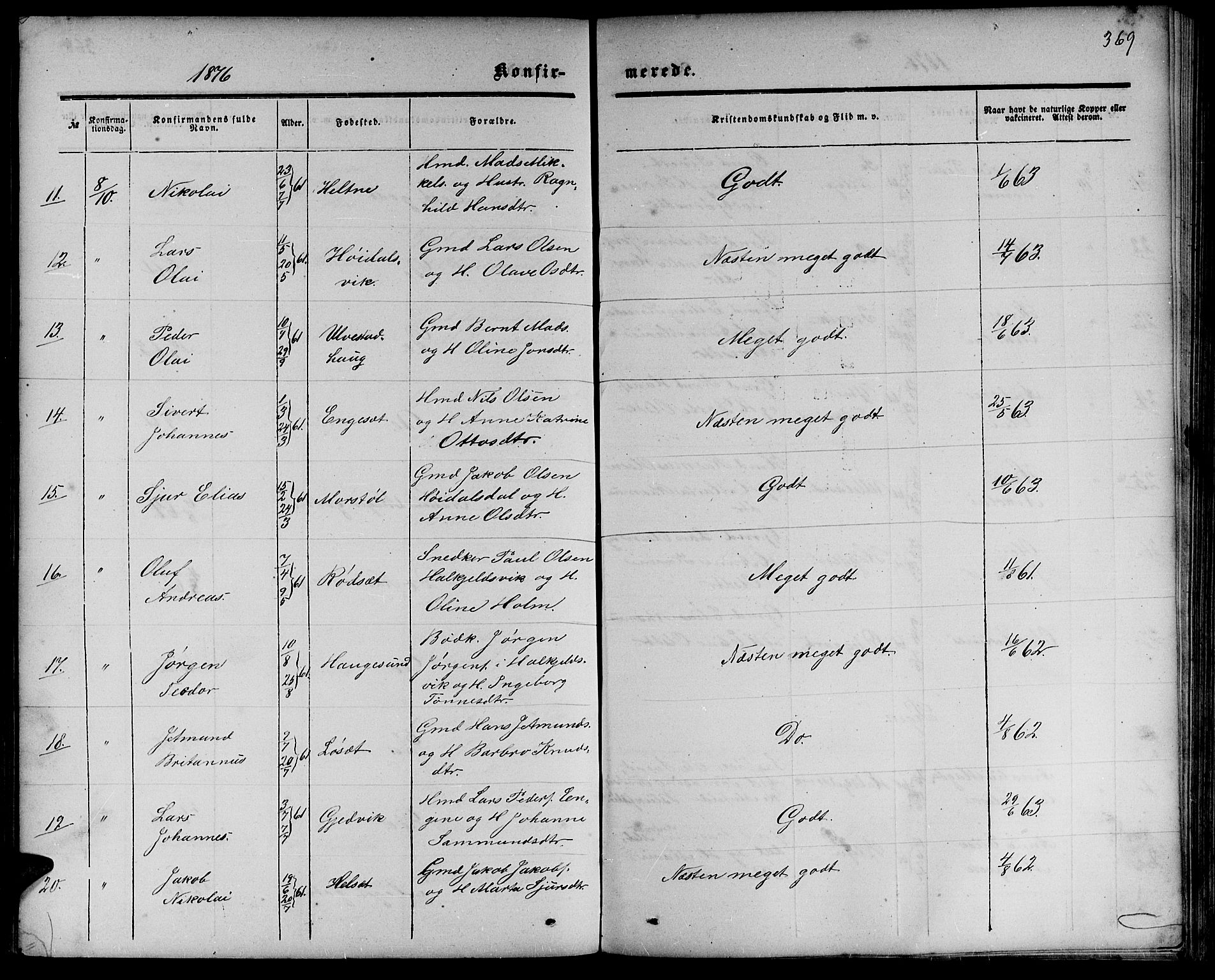 Ministerialprotokoller, klokkerbøker og fødselsregistre - Møre og Romsdal, AV/SAT-A-1454/511/L0157: Parish register (copy) no. 511C03, 1864-1884, p. 369