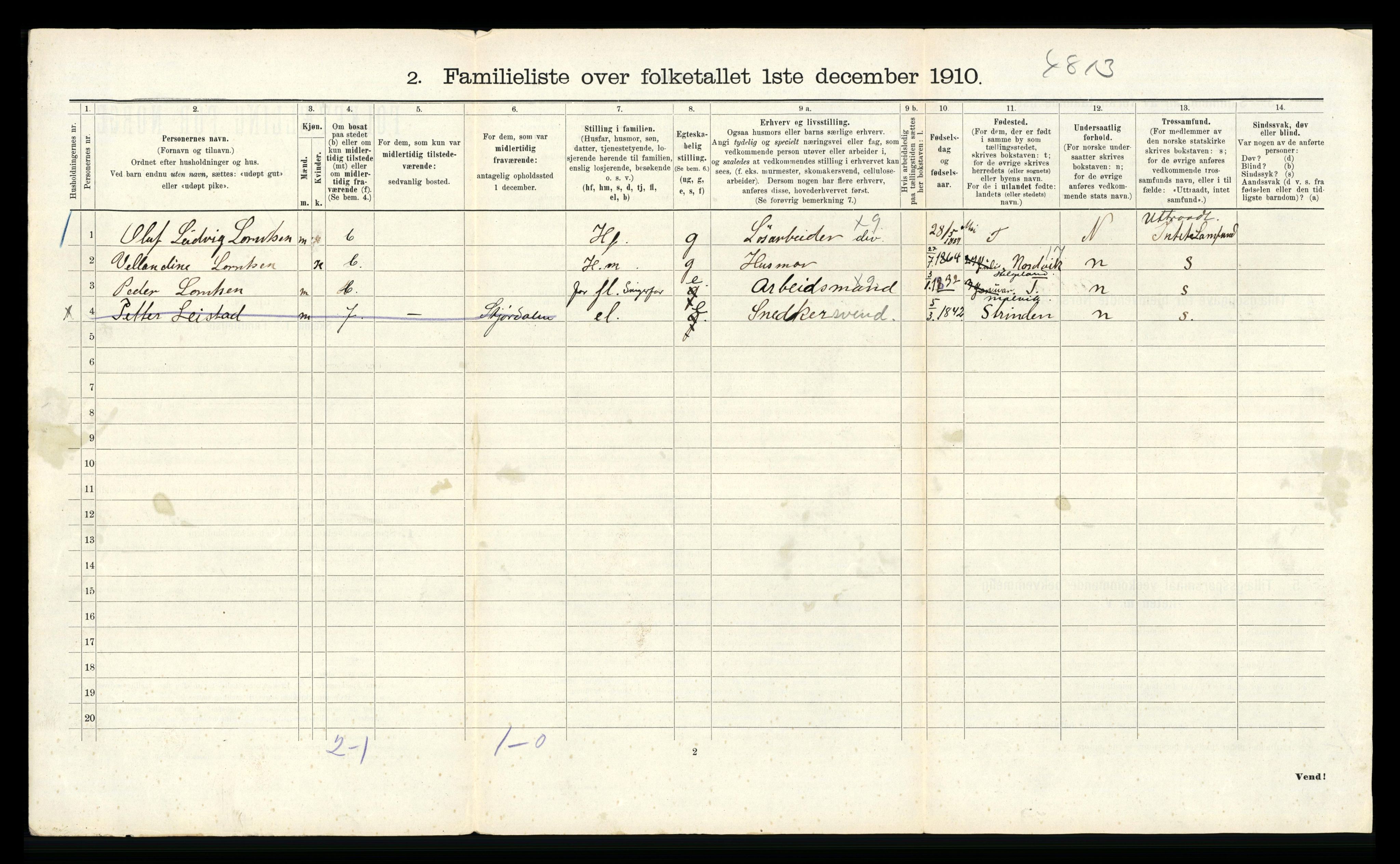 RA, 1910 census for Trondheim, 1910, p. 15718