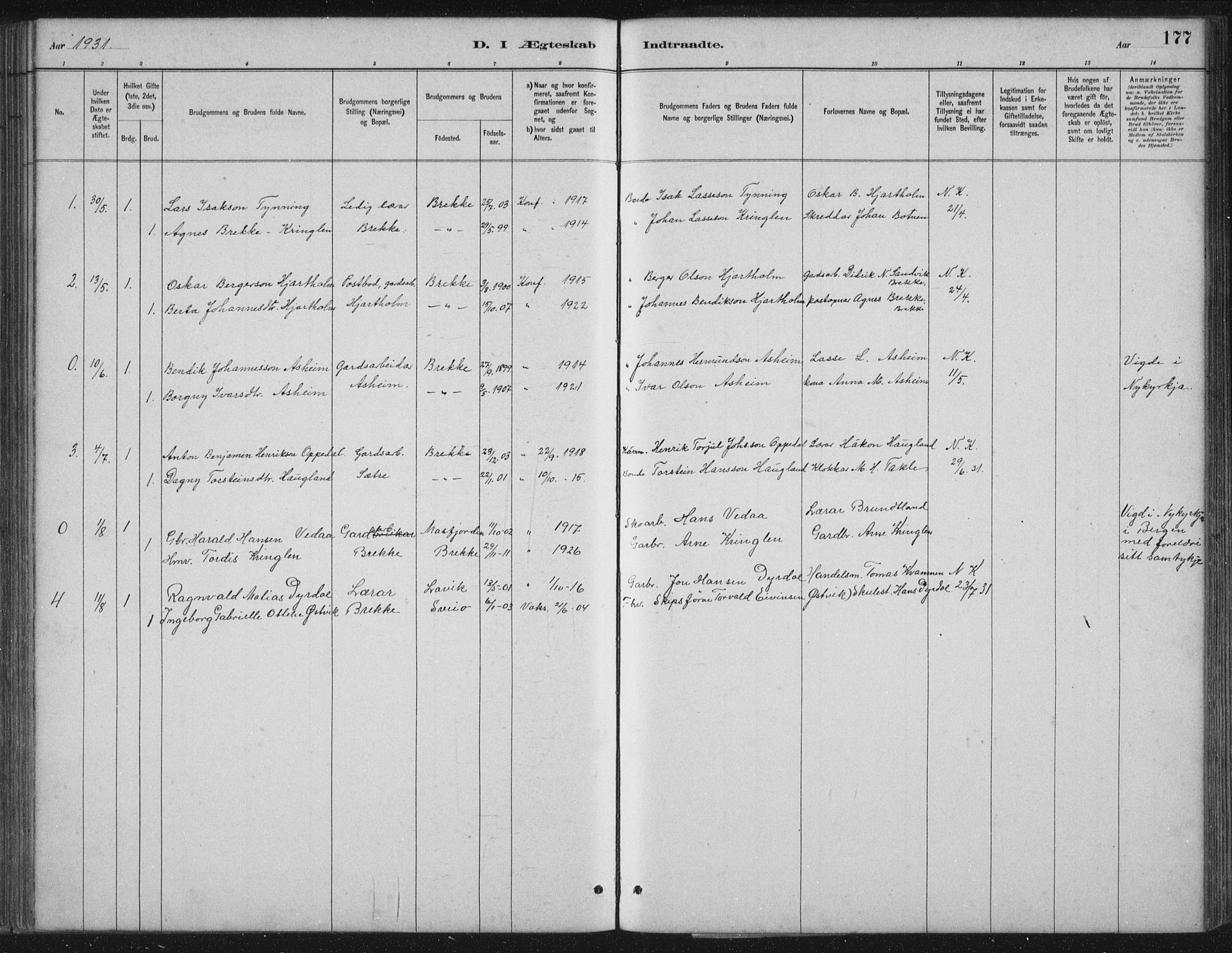 Gulen sokneprestembete, SAB/A-80201/H/Hab/Habc/L0002: Parish register (copy) no. C 2, 1880-1938, p. 177