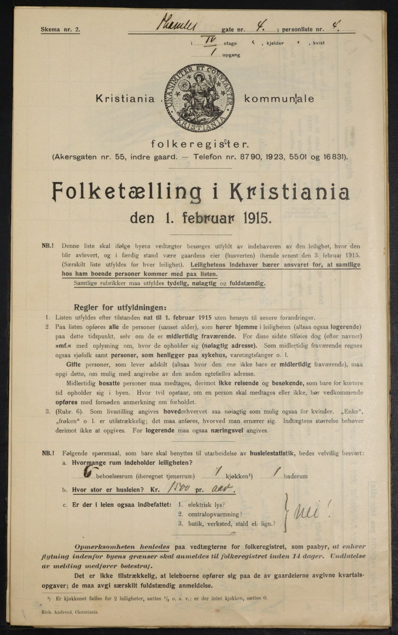 OBA, Municipal Census 1915 for Kristiania, 1915, p. 109510