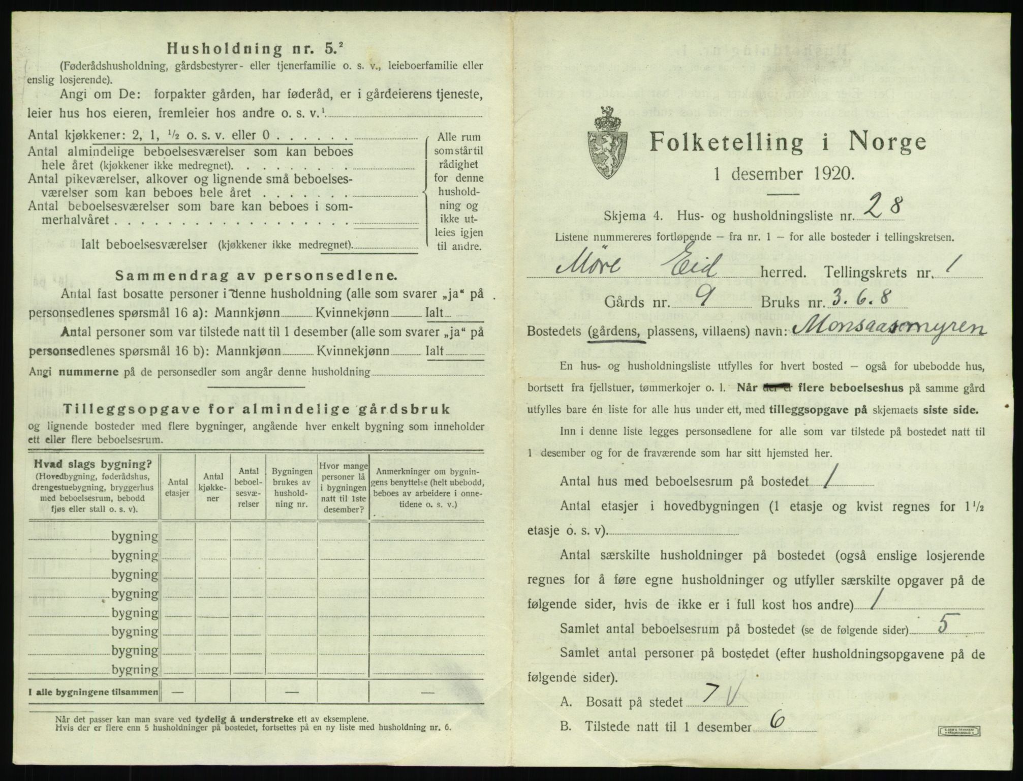 SAT, 1920 census for Eid, 1920, p. 77