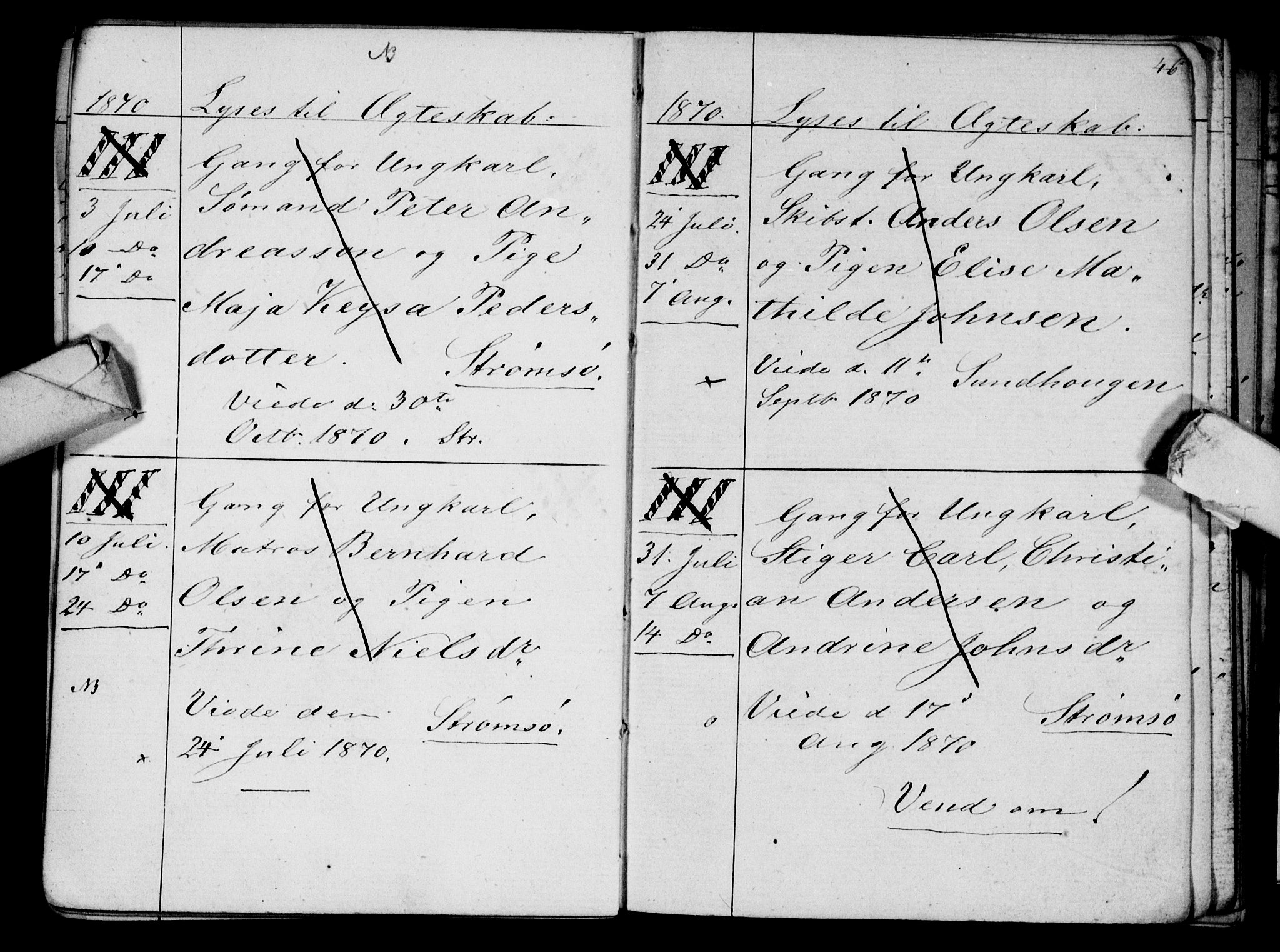 Strømsø kirkebøker, AV/SAKO-A-246/H/Ha/L0003: Banns register no. 3, 1866-1874, p. 46