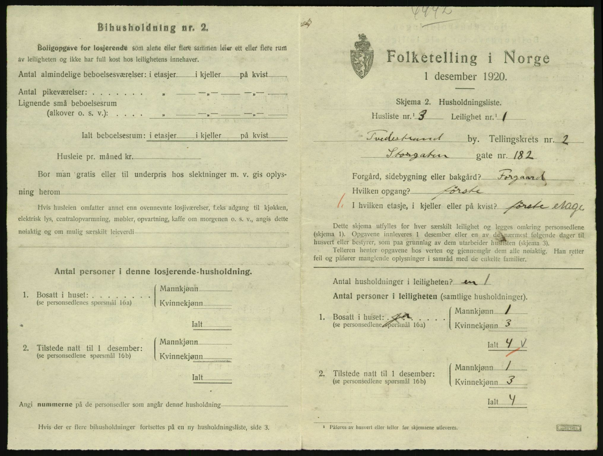 SAK, 1920 census for Tvedestrand, 1920, p. 921