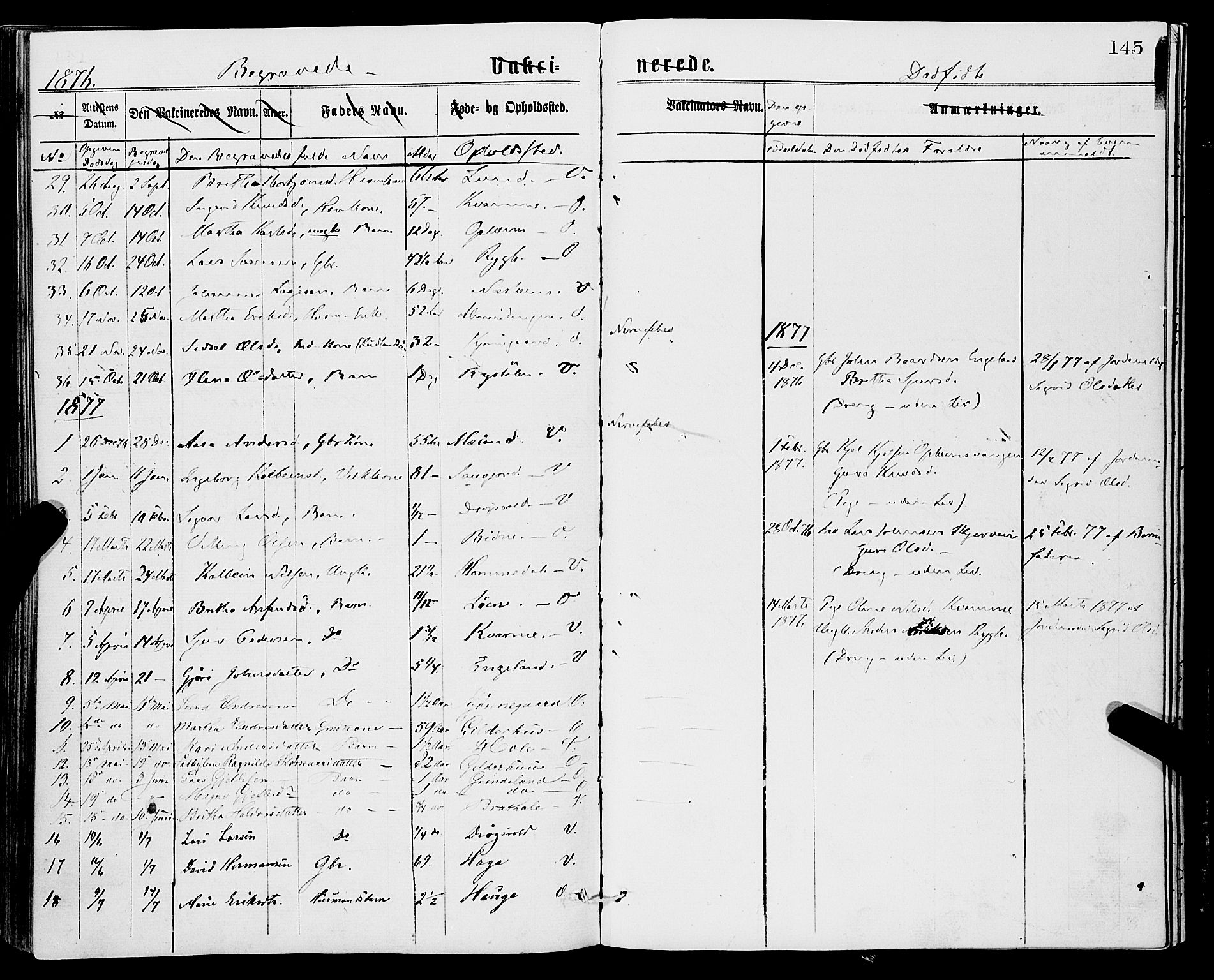 Vossestrand Sokneprestembete, SAB/A-79101/H/Haa: Parish register (official) no. A 1, 1866-1877, p. 145