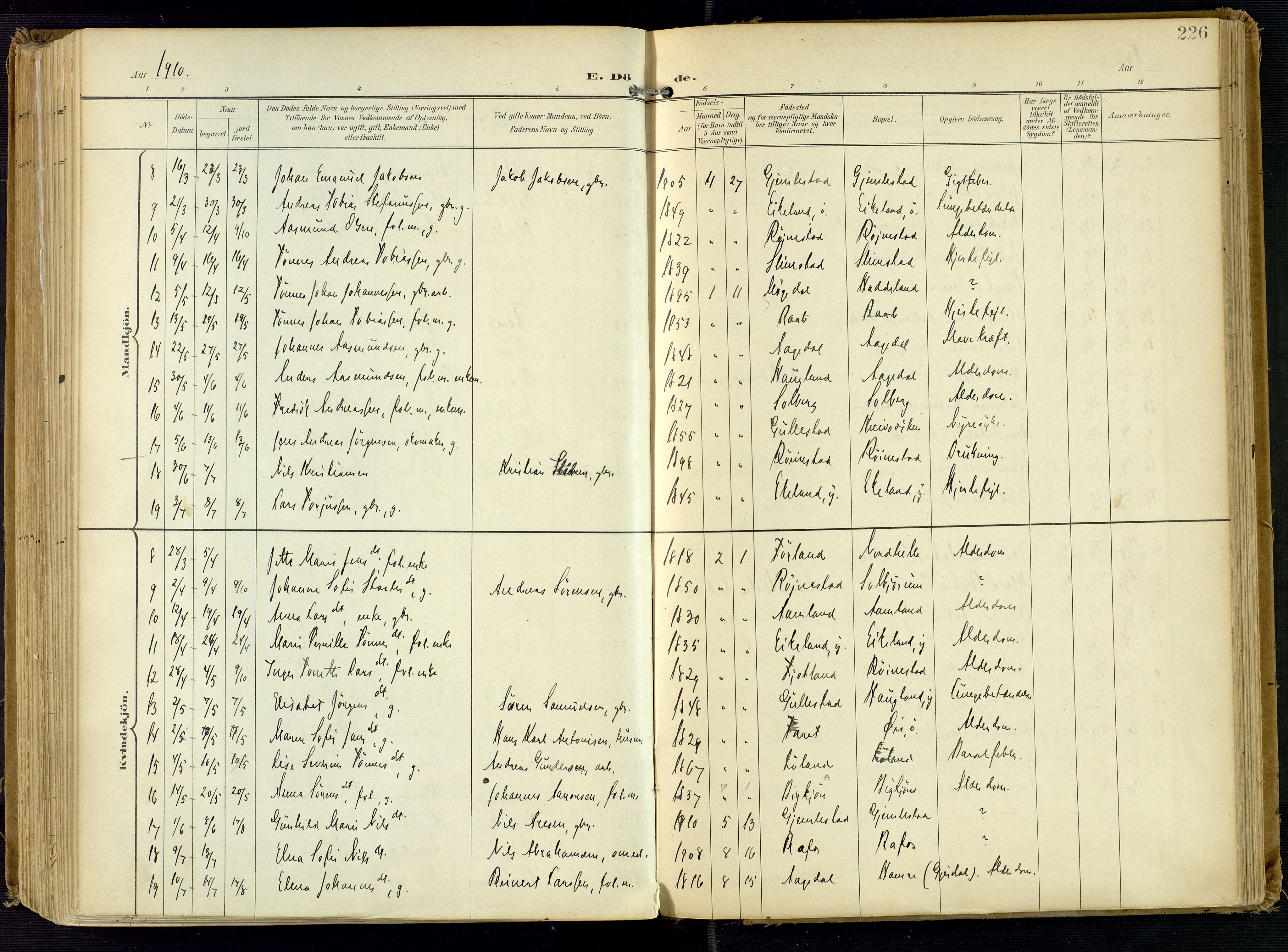 Kvinesdal sokneprestkontor, AV/SAK-1111-0026/F/Fa/Fab/L0009: Parish register (official) no. A 9, 1898-1915, p. 226