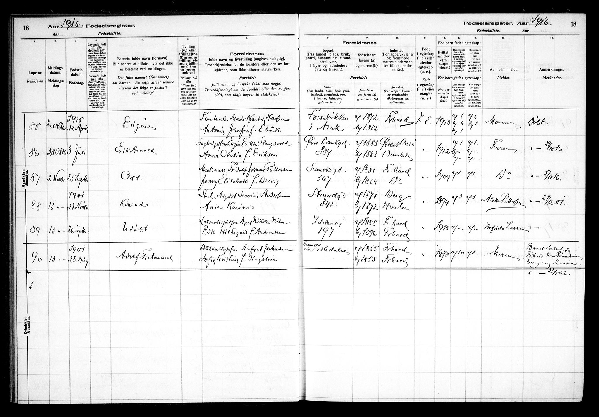 Halden prestekontor Kirkebøker, AV/SAO-A-10909/J/Ja/L0001: Birth register no. I 1, 1916-1925, p. 18