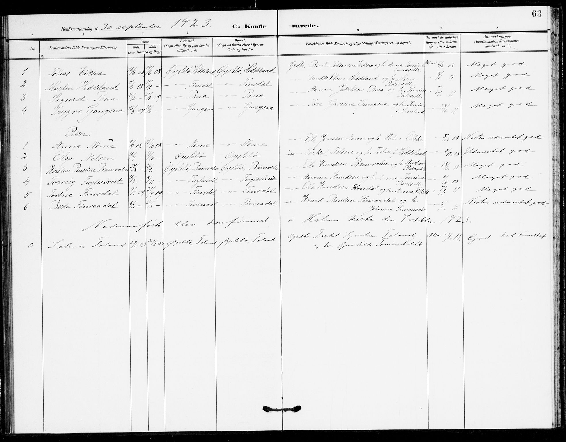 Holum sokneprestkontor, AV/SAK-1111-0022/F/Fa/Fac/L0005: Parish register (official) no. A 5, 1908-1930, p. 63