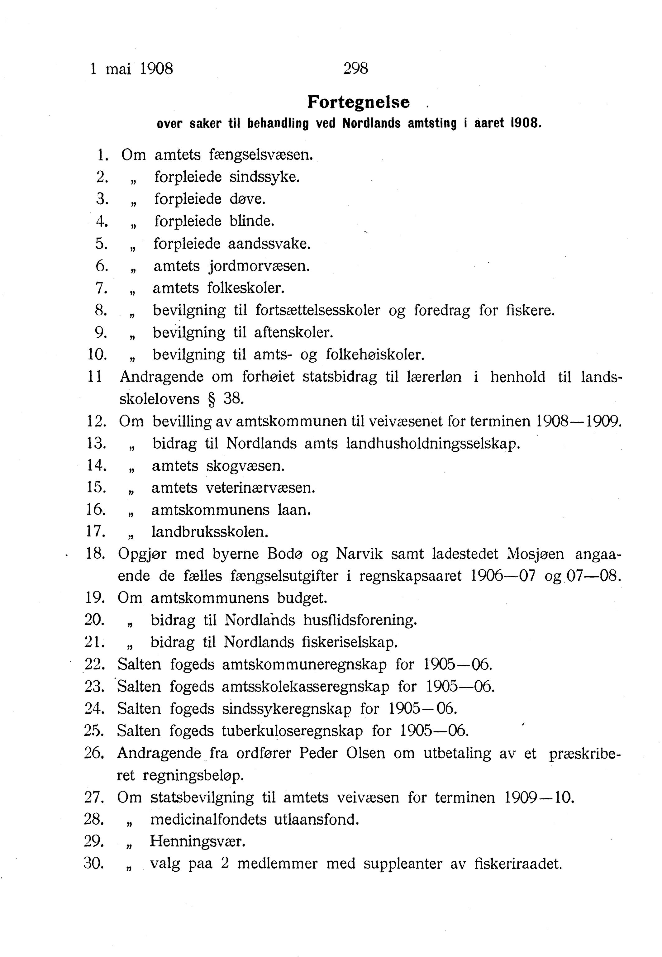 Nordland Fylkeskommune. Fylkestinget, AIN/NFK-17/176/A/Ac/L0031: Fylkestingsforhandlinger 1908, 1908, p. 298