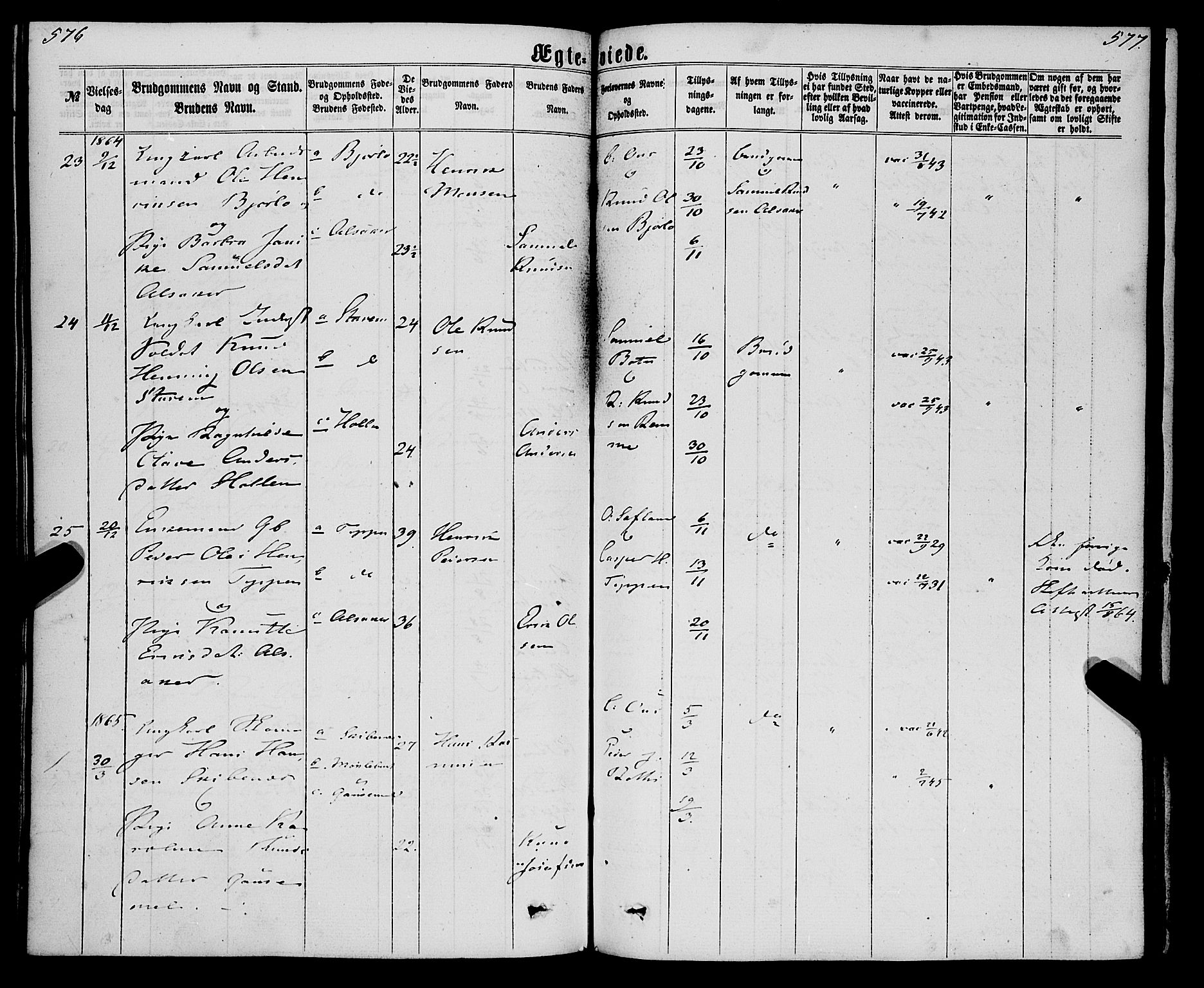 Eid sokneprestembete, SAB/A-82301/H/Haa/Haaa/L0009: Parish register (official) no. A 9, 1861-1868, p. 576-577