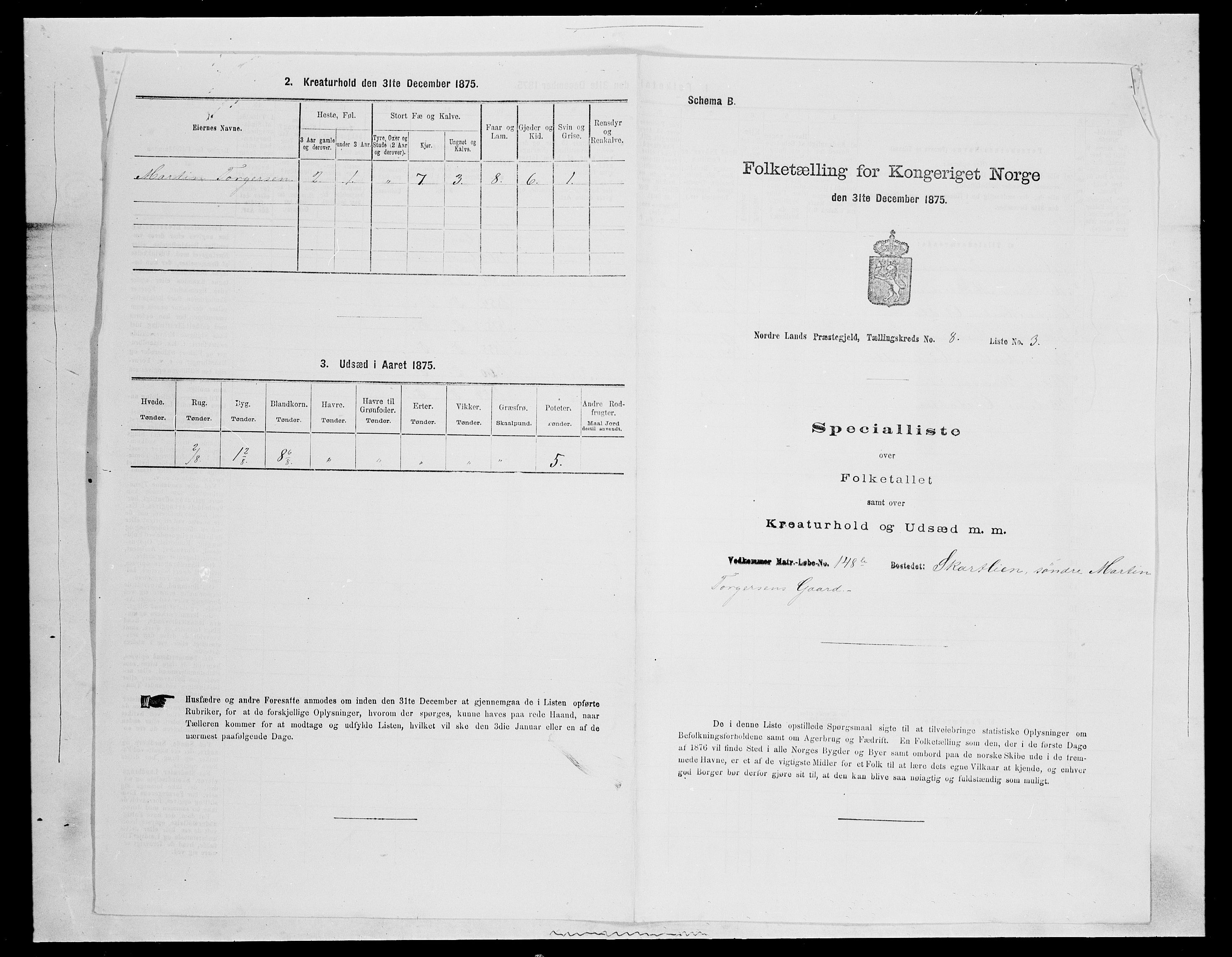 SAH, 1875 census for 0538P Nordre Land, 1875, p. 1218