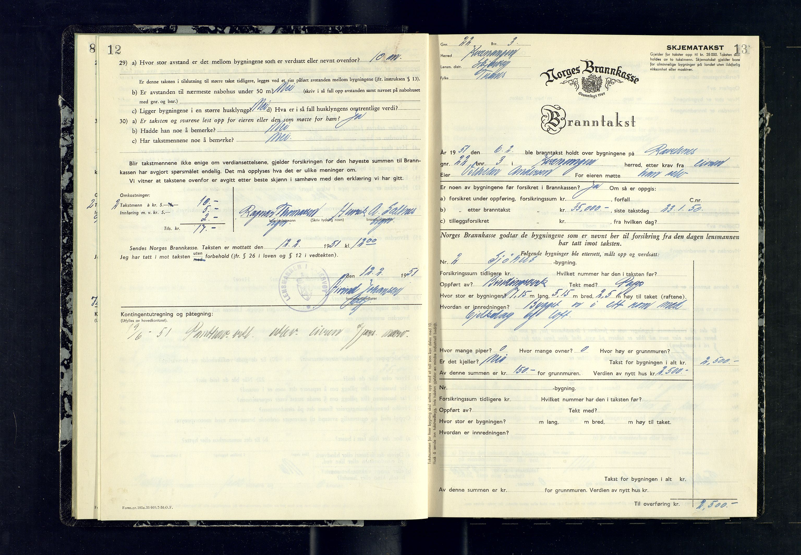 Skjervøy lensmannskontor, AV/SATØ-SATØ-63/F/Fu/Fub/L0277: Branntakstprotokoll (S), 1951, p. 12-13