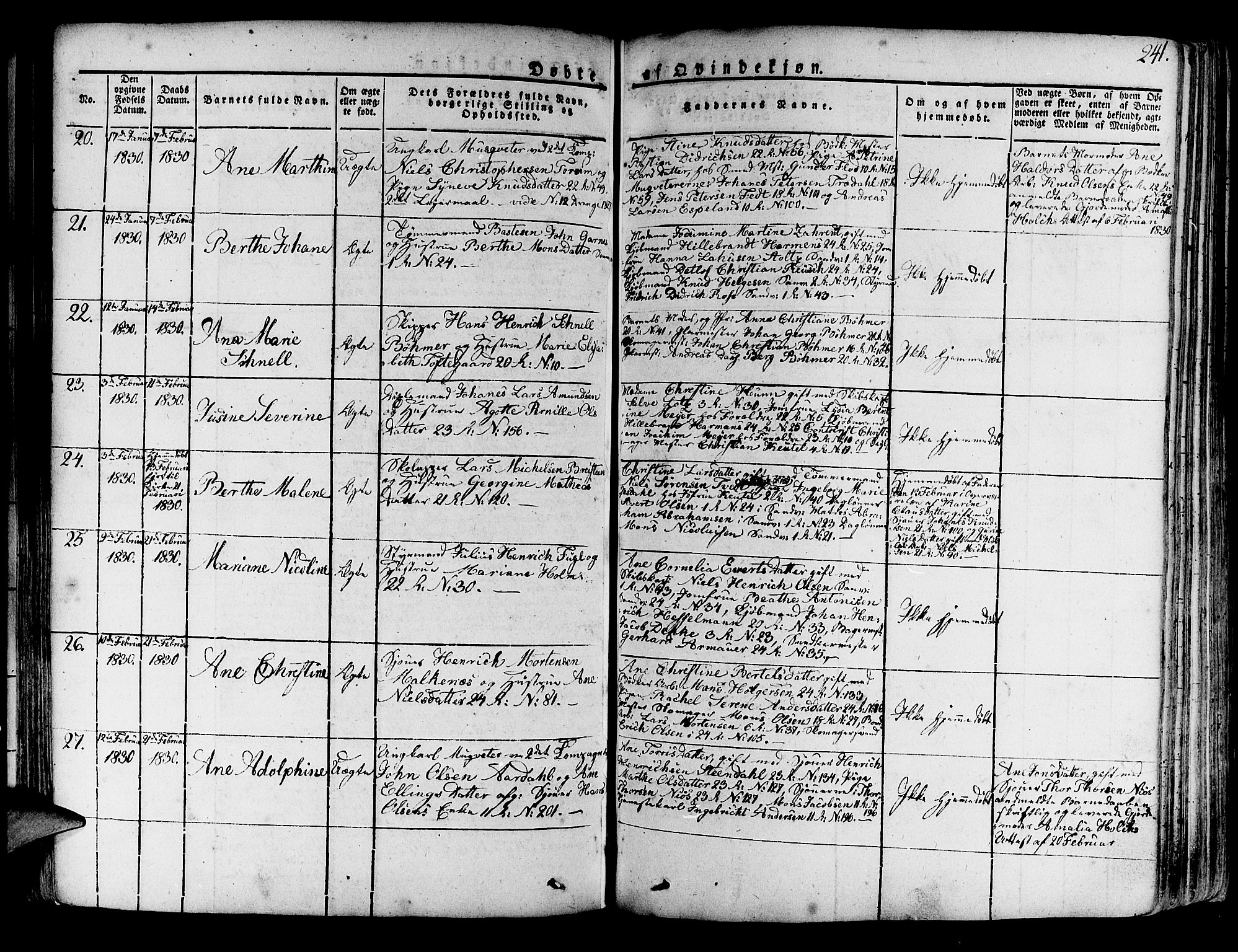 Korskirken sokneprestembete, SAB/A-76101/H/Haa/L0014: Parish register (official) no. A 14, 1823-1835, p. 241