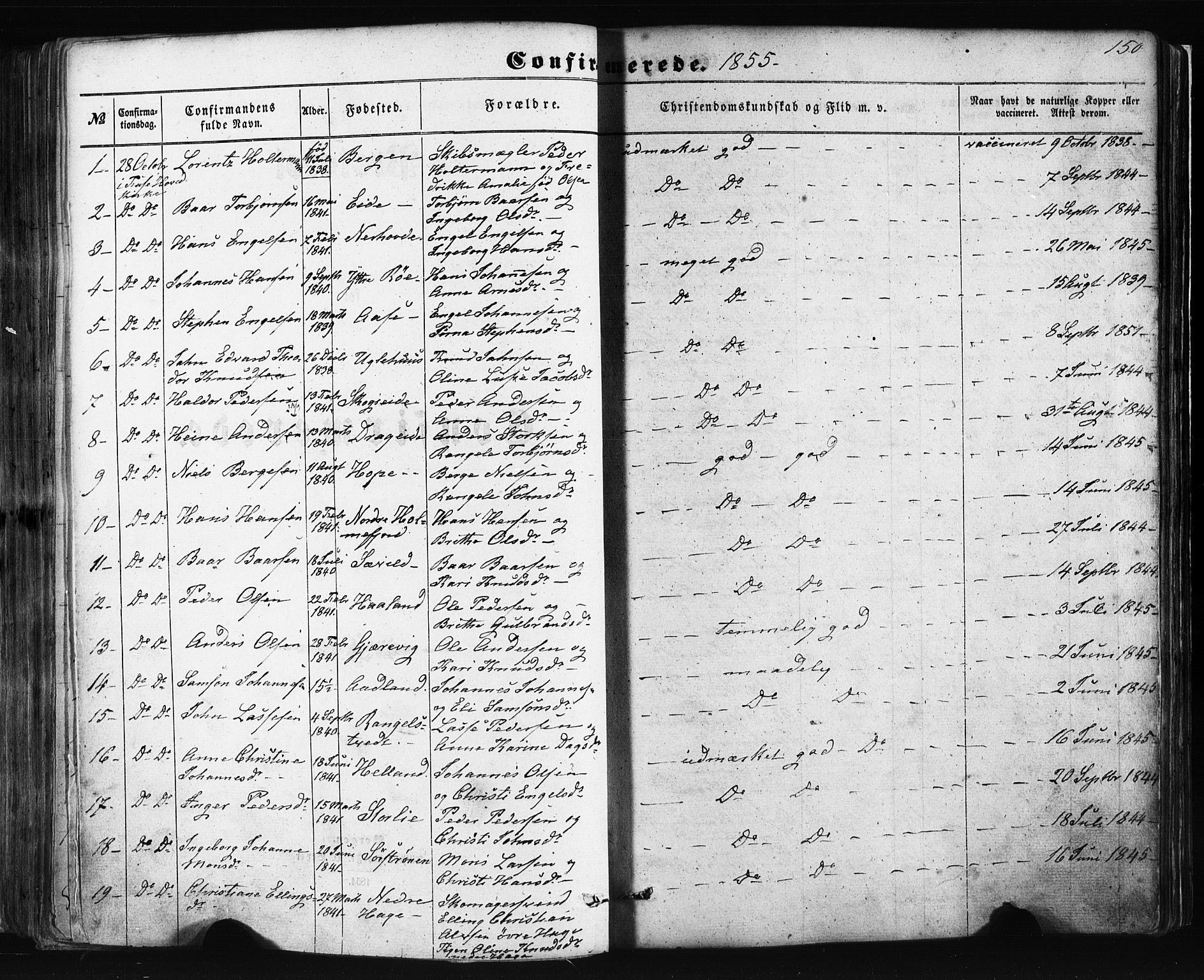 Fusa sokneprestembete, AV/SAB-A-75401/H/Haa: Parish register (official) no. A 1I, 1855-1879, p. 150