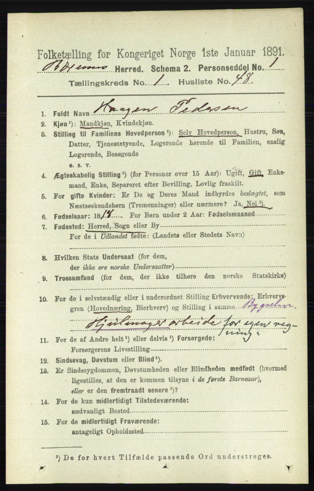 RA, 1891 census for 0219 Bærum, 1891, p. 566