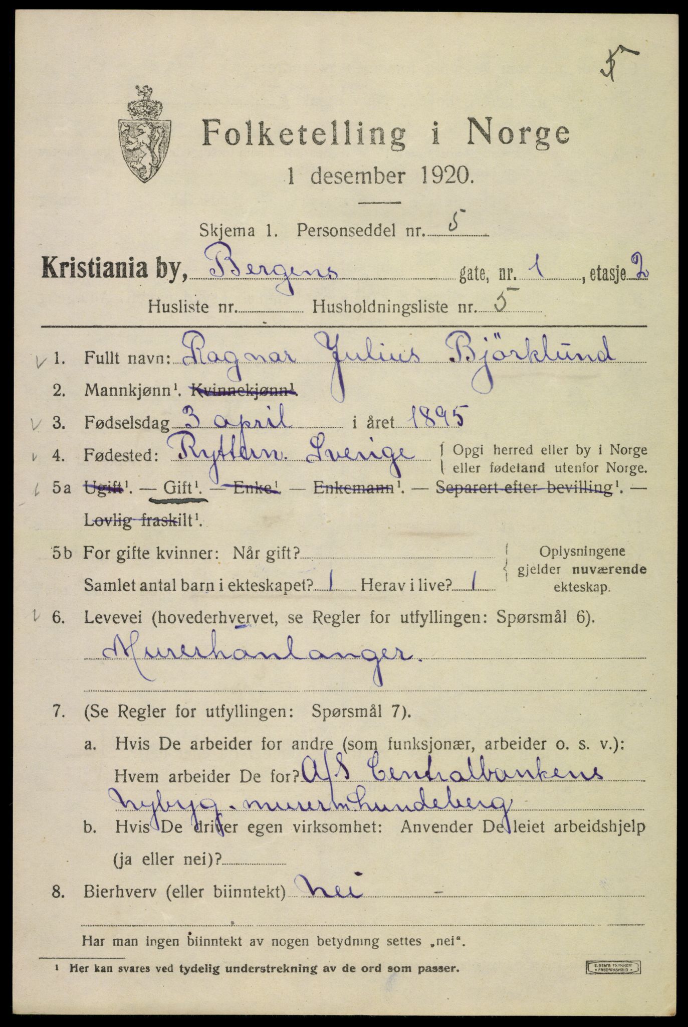 SAO, 1920 census for Kristiania, 1920, p. 152055
