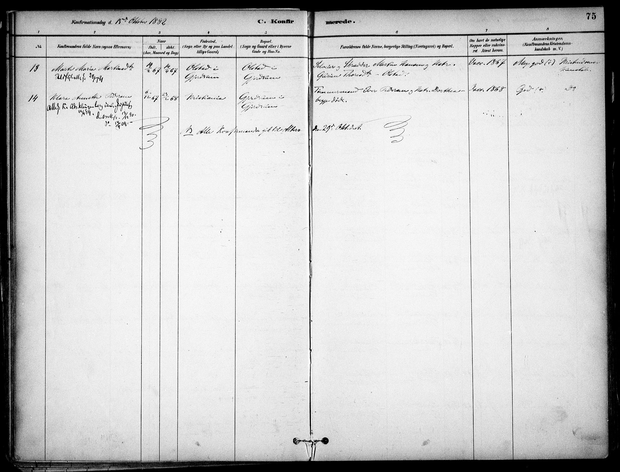 Gjerdrum prestekontor Kirkebøker, SAO/A-10412b/F/Fa/L0009: Parish register (official) no. I 9, 1881-1916, p. 75
