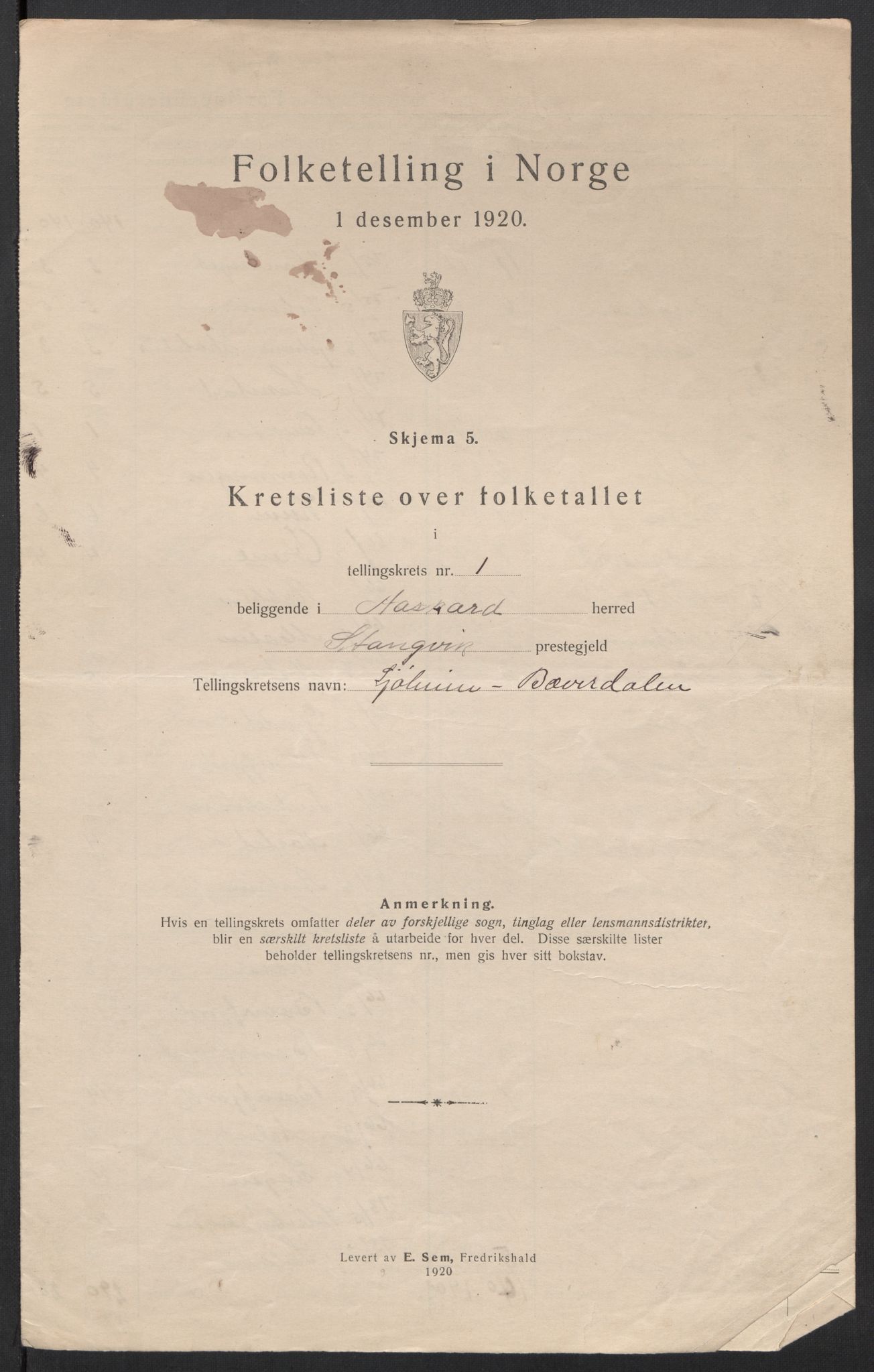 SAT, 1920 census for Åsskard, 1920, p. 8