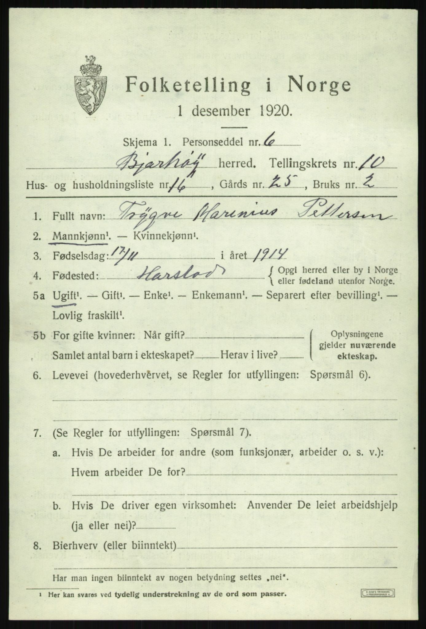 SATØ, 1920 census for Bjarkøy, 1920, p. 4209