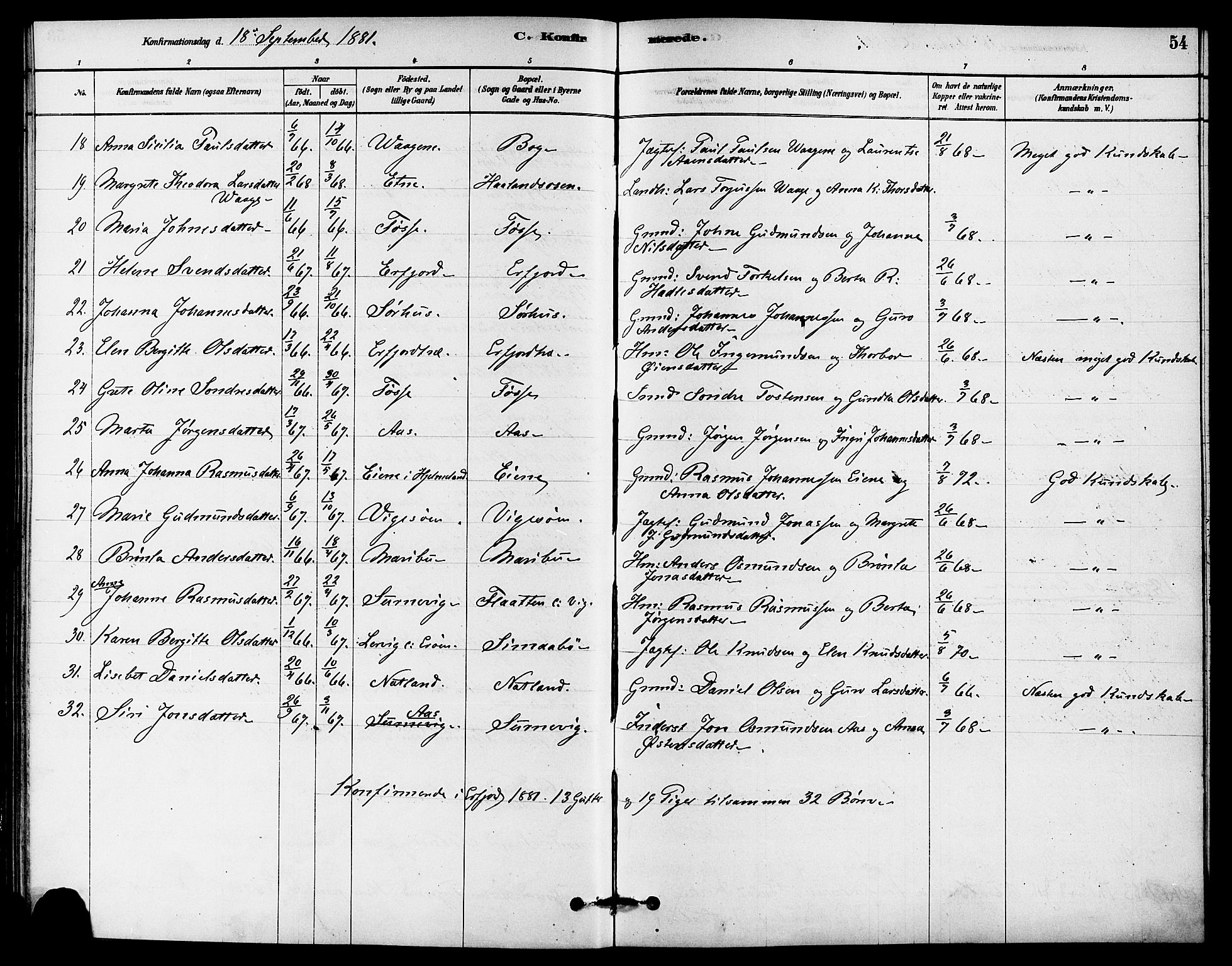 Jelsa sokneprestkontor, AV/SAST-A-101842/01/IV: Parish register (official) no. A 9, 1878-1898, p. 54