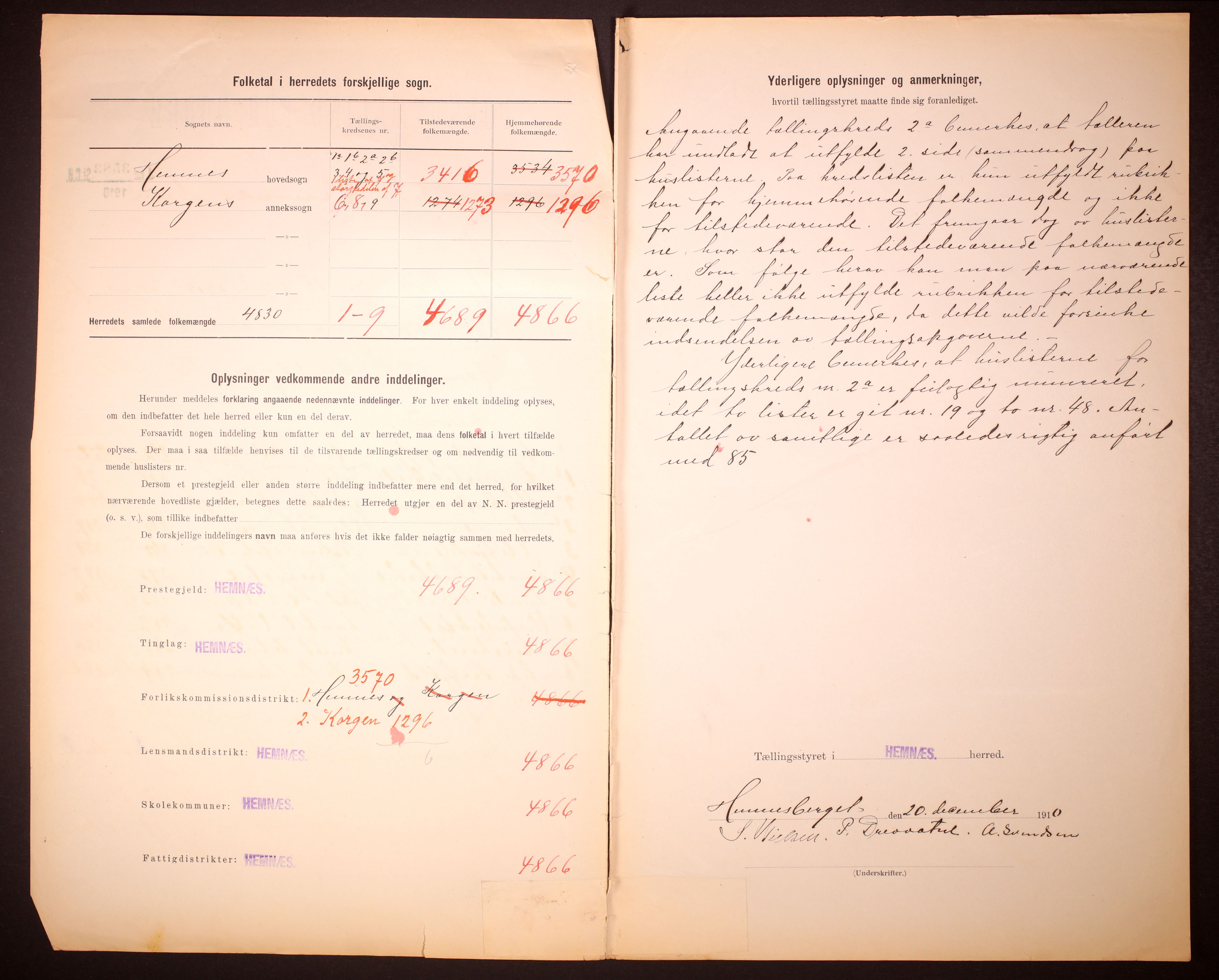 RA, 1910 census for Hemnes, 1910, p. 3