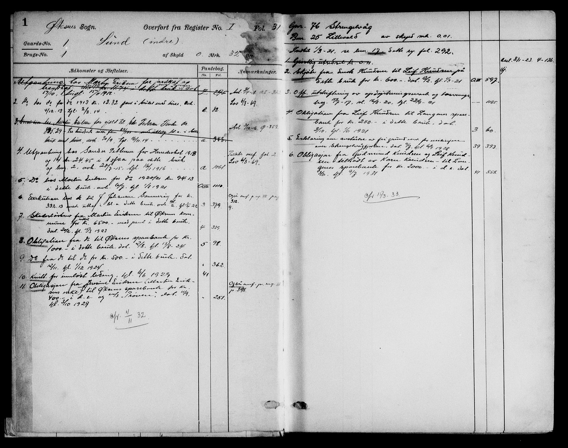 Vesterålen sorenskriveri, SAT/A-4180/1/2/2A/L0030: Mortgage register no. 30, 1907-1933, p. 1