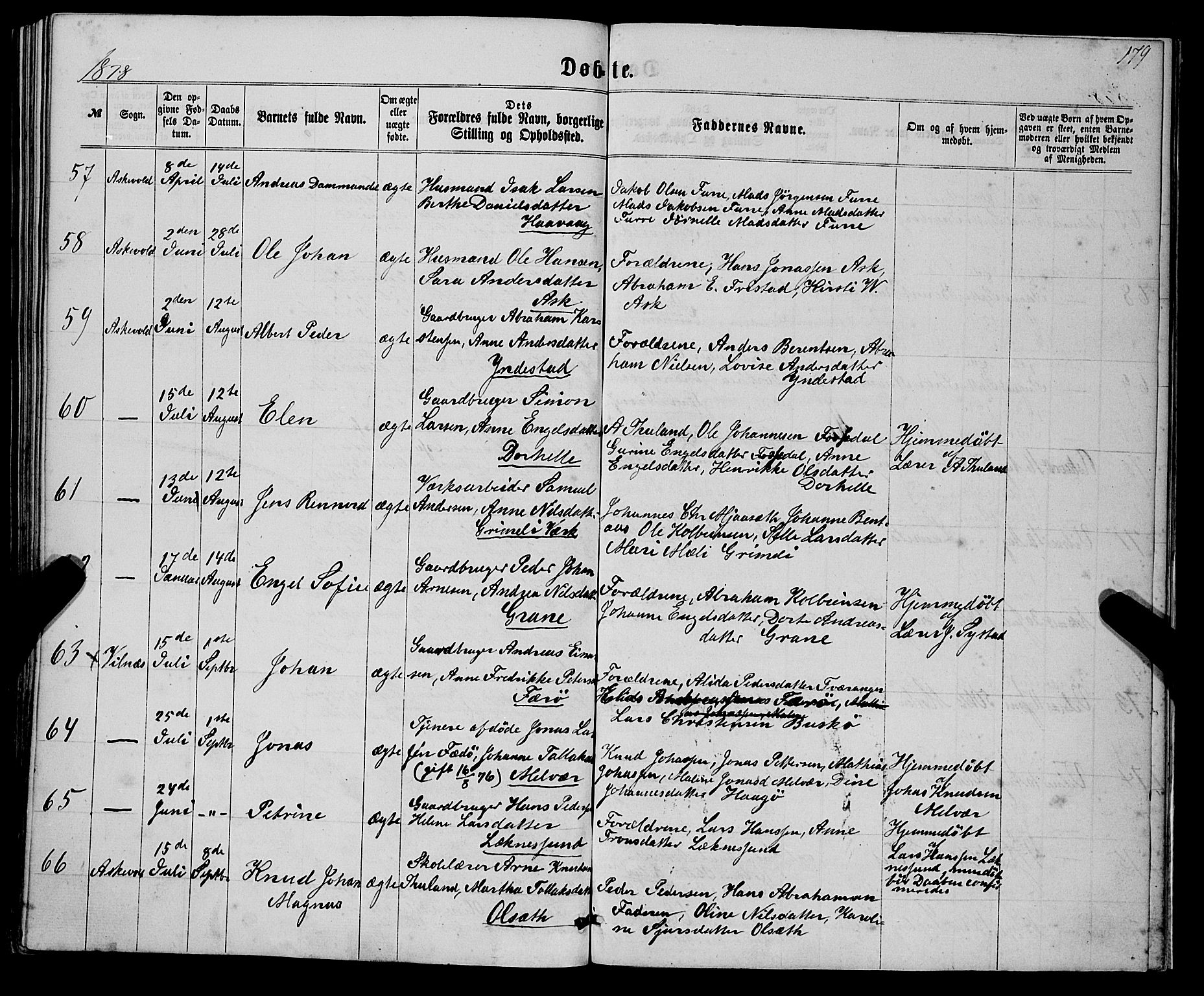 Askvoll sokneprestembete, SAB/A-79501/H/Haa/Haaa/L0012: Parish register (official) no. A 12, 1859-1878, p. 179