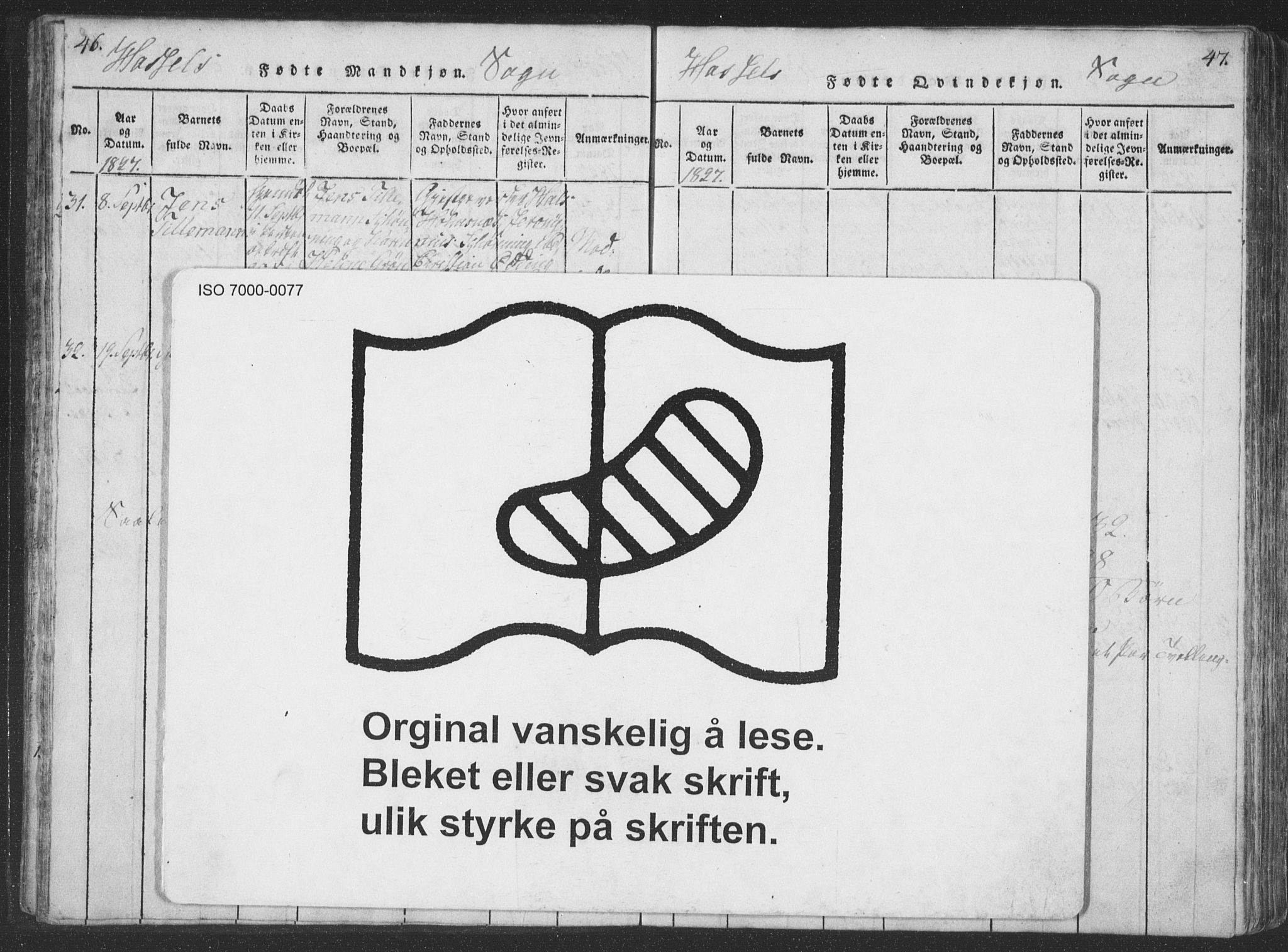 Ministerialprotokoller, klokkerbøker og fødselsregistre - Nordland, AV/SAT-A-1459/888/L1262: Parish register (copy) no. 888C01, 1820-1836, p. 46-47