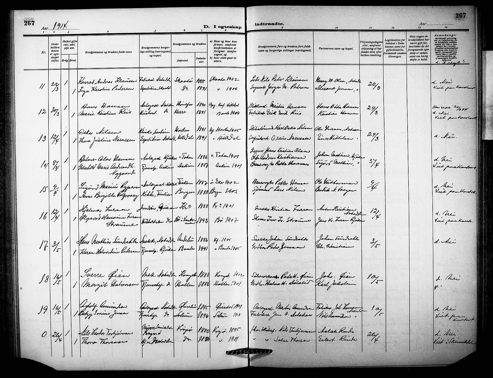 Notodden kirkebøker, AV/SAKO-A-290/G/Ga/L0001: Parish register (copy) no. 1, 1912-1923, p. 267