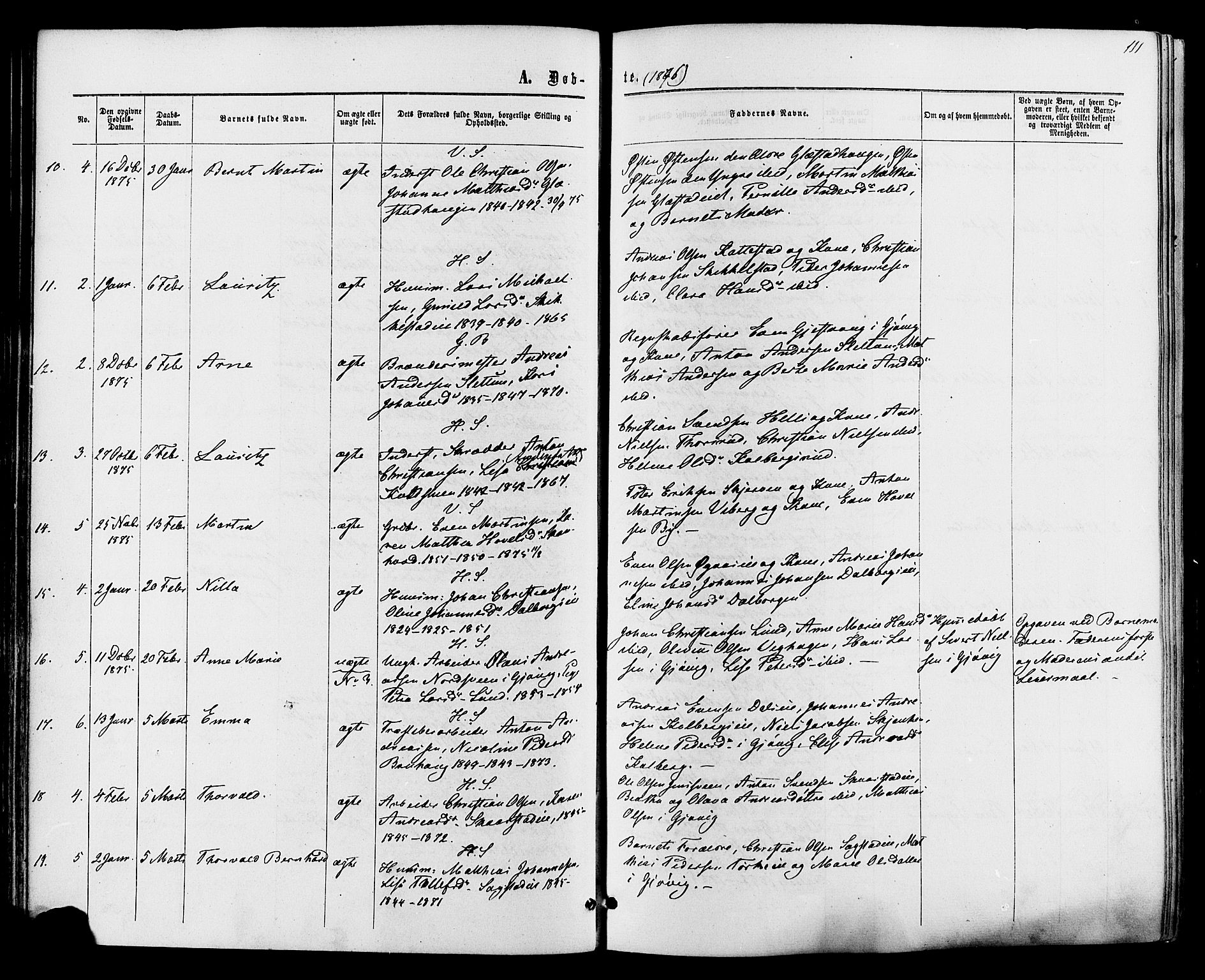 Vardal prestekontor, SAH/PREST-100/H/Ha/Haa/L0007: Parish register (official) no. 7, 1867-1878, p. 111