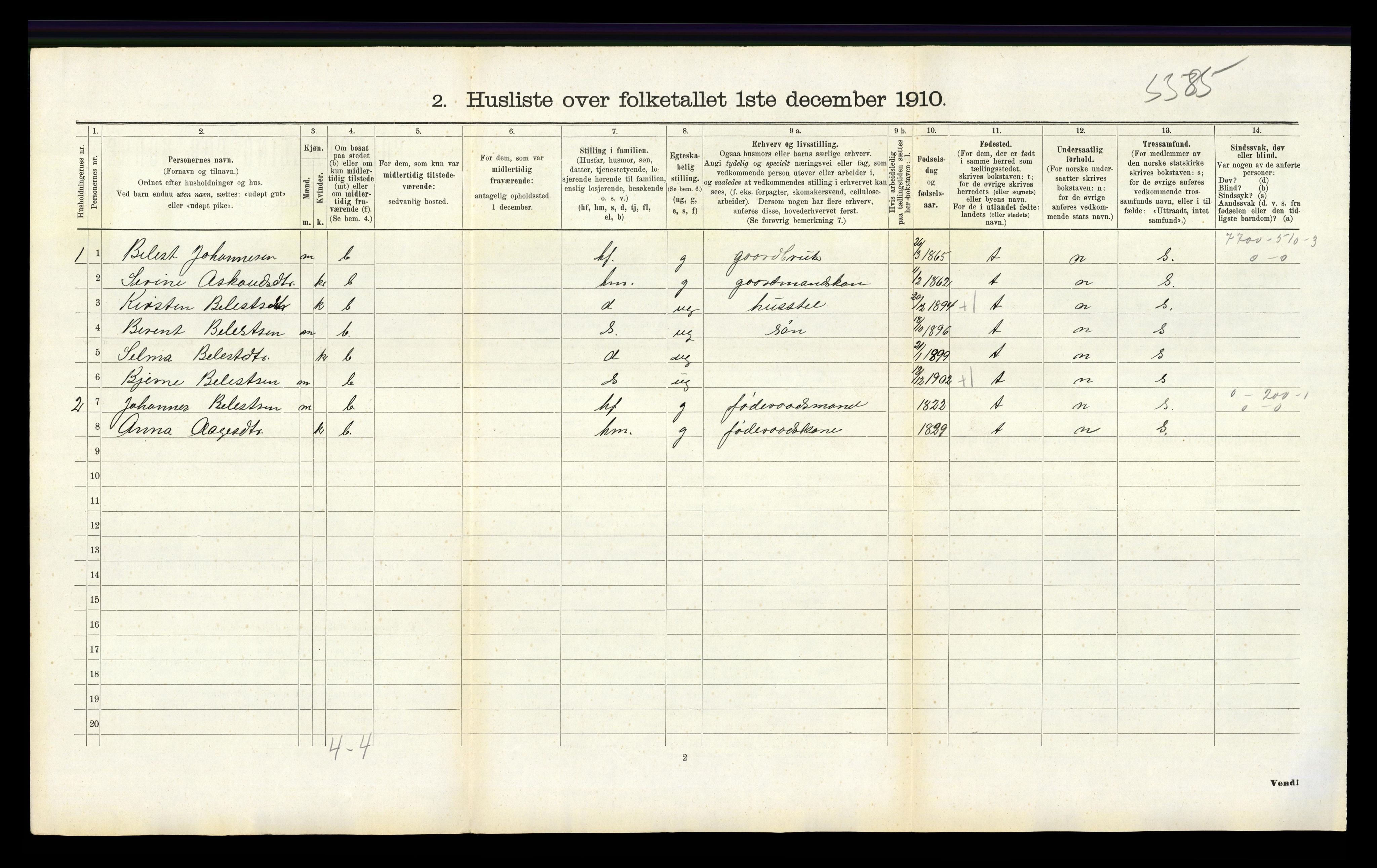 RA, 1910 census for Finnøy, 1910, p. 287