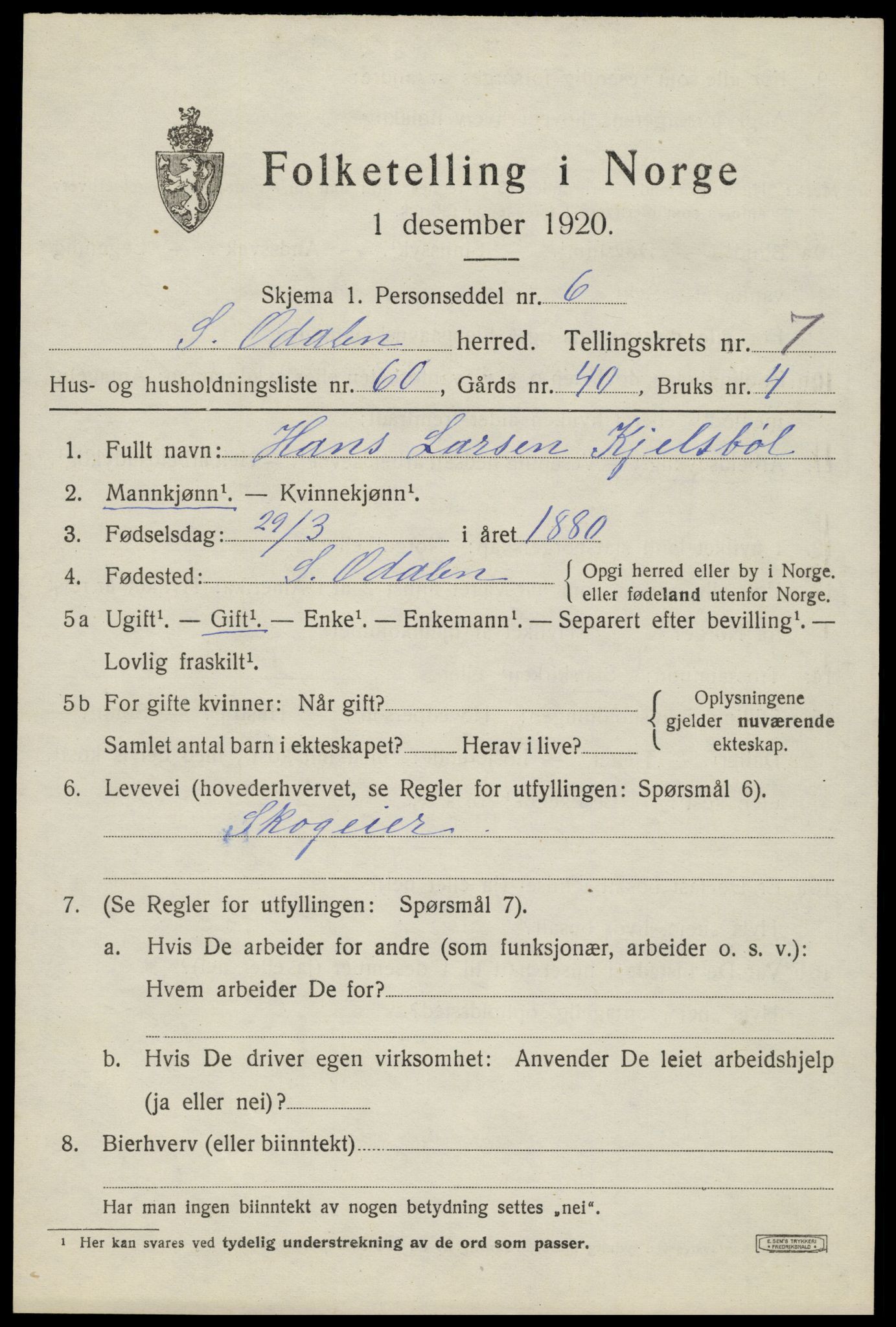 SAH, 1920 census for Sør-Odal, 1920, p. 9267