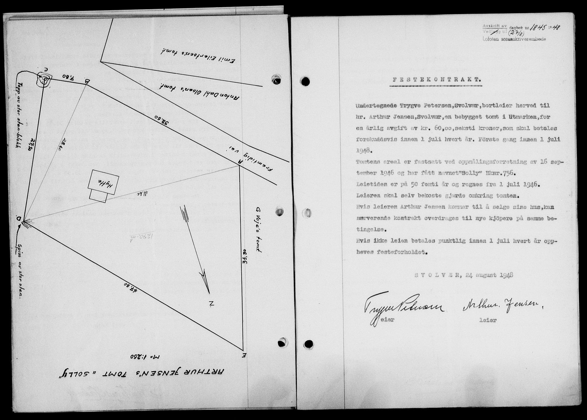 Lofoten sorenskriveri, SAT/A-0017/1/2/2C/L0019a: Mortgage book no. 19a, 1948-1948, Diary no: : 1845/1948