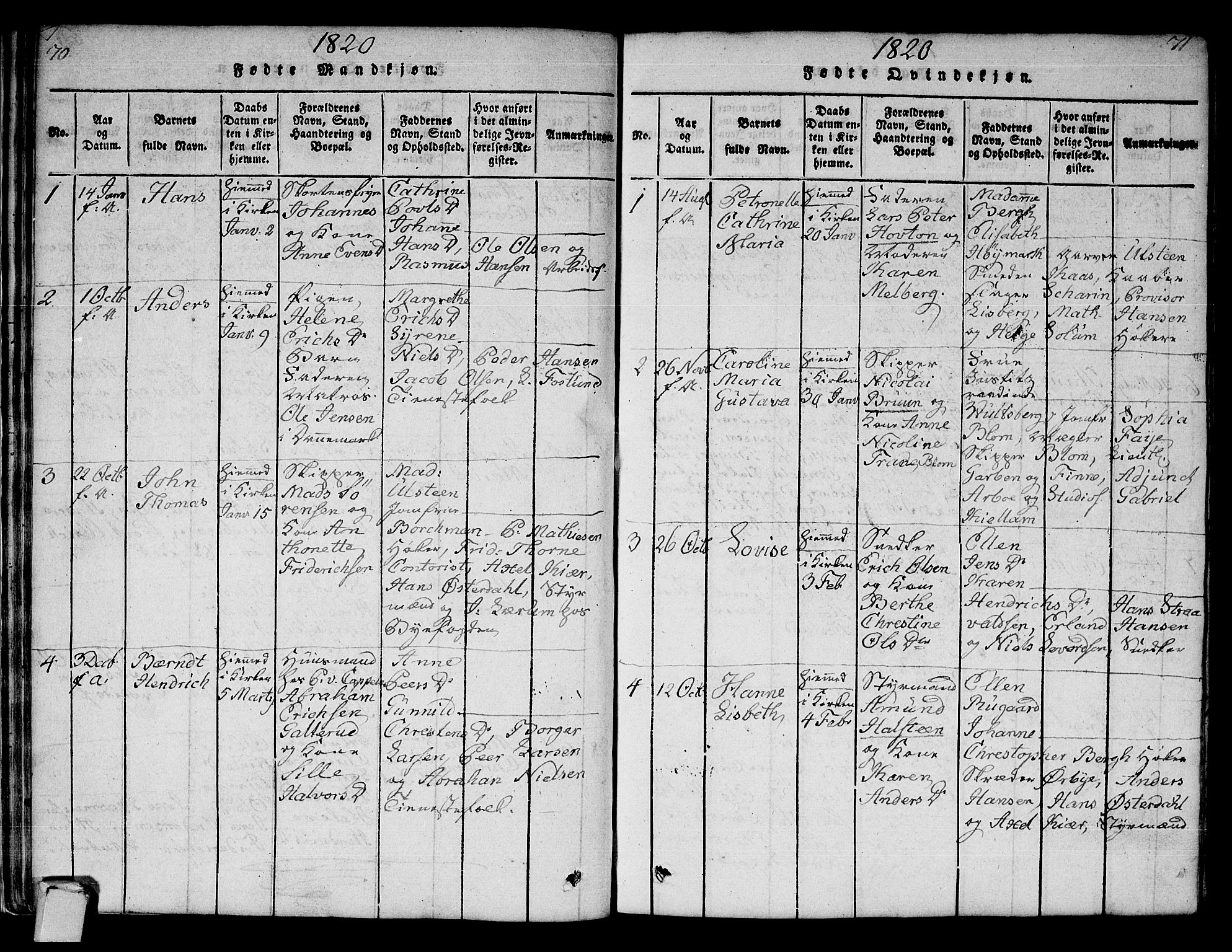 Strømsø kirkebøker, SAKO/A-246/F/Fa/L0011: Parish register (official) no. I 11, 1815-1829, p. 70-71